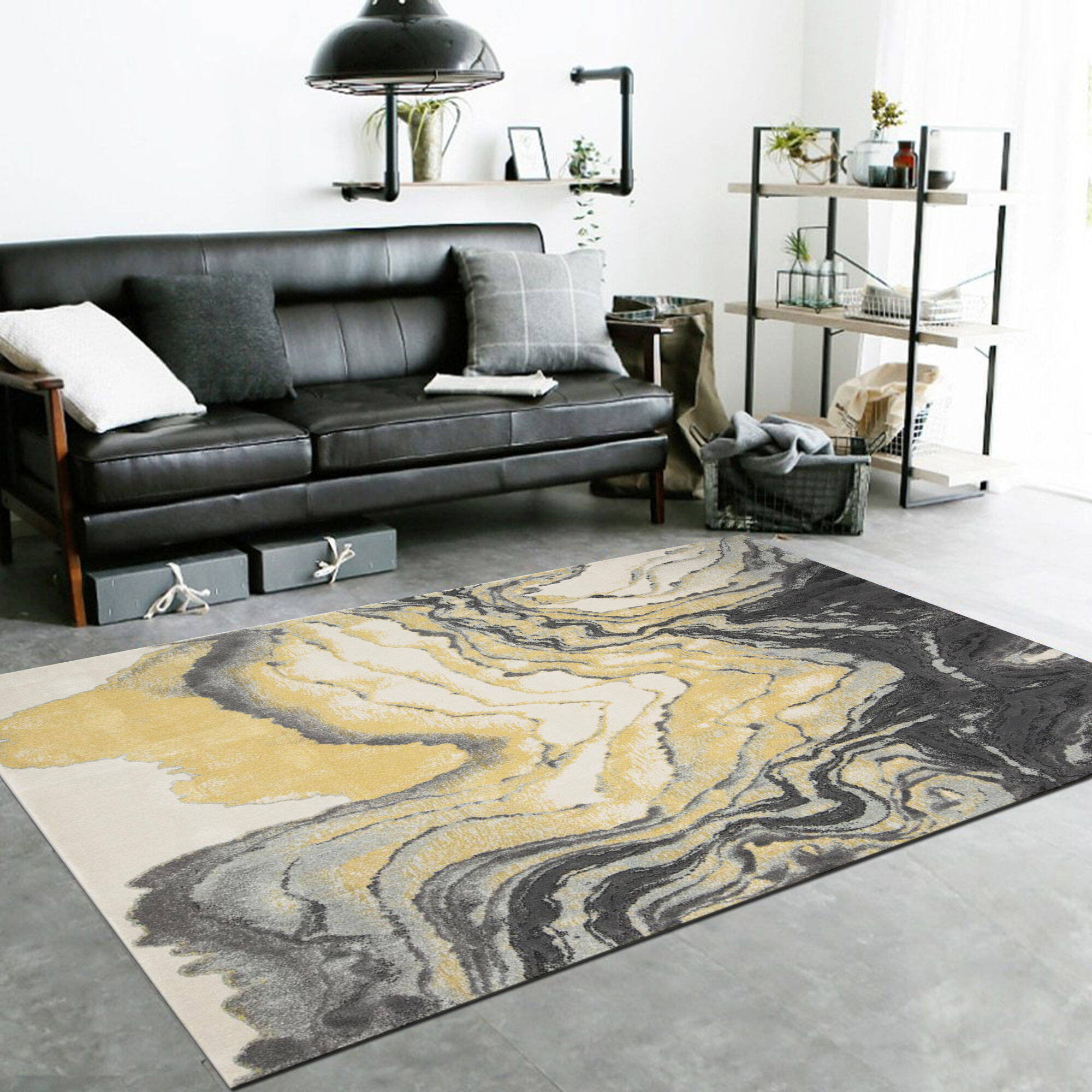 Large View Roma Yellow Modern Abstract Rug