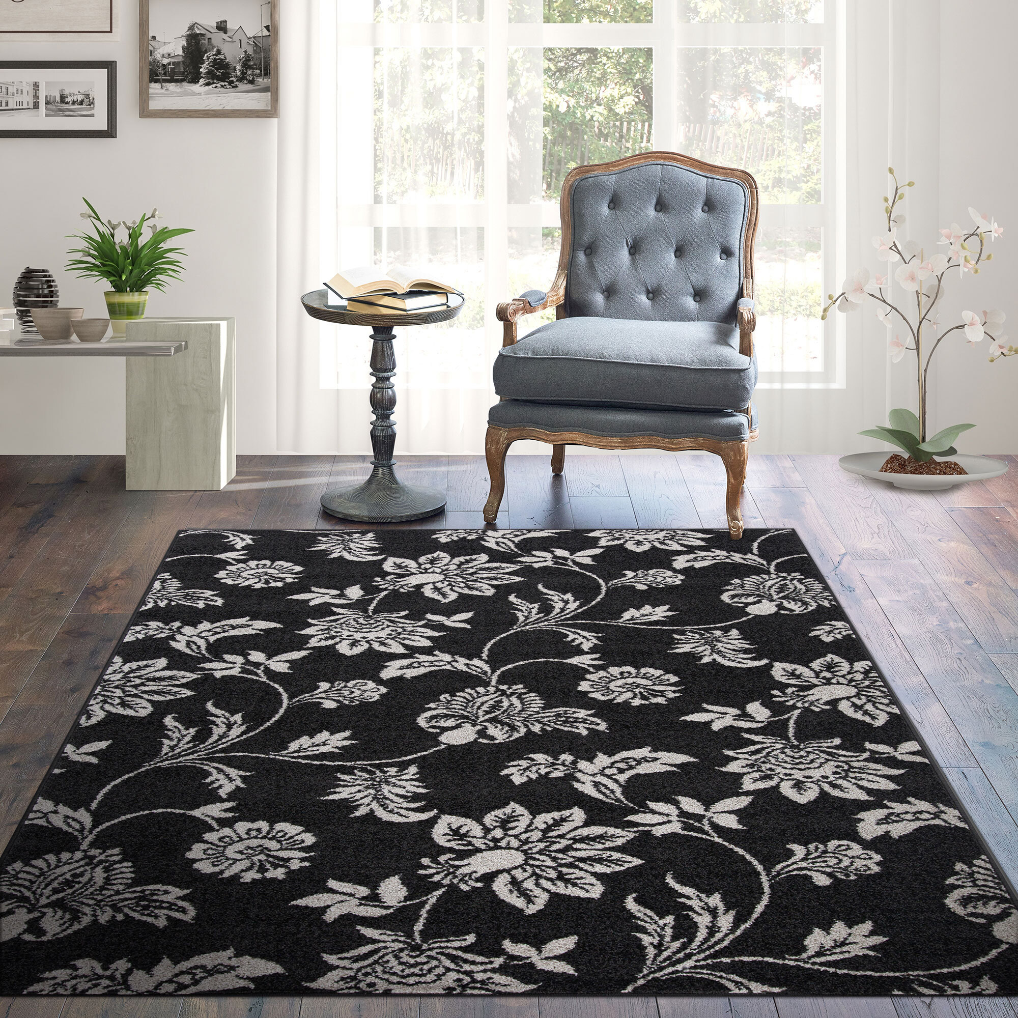 Large View Sandy Contemporary Floral Rug