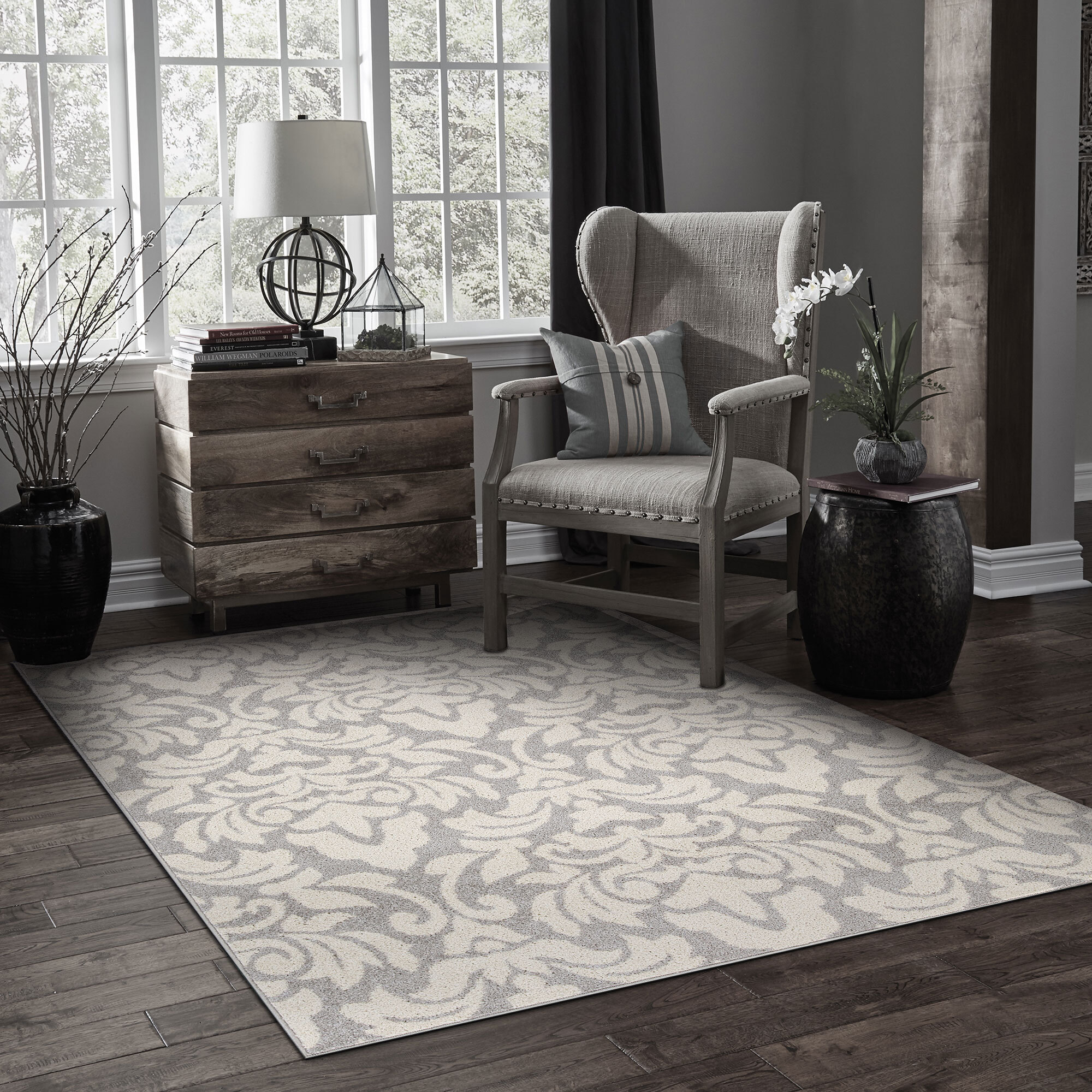 Large View Sandy Contemporary Floral Rug