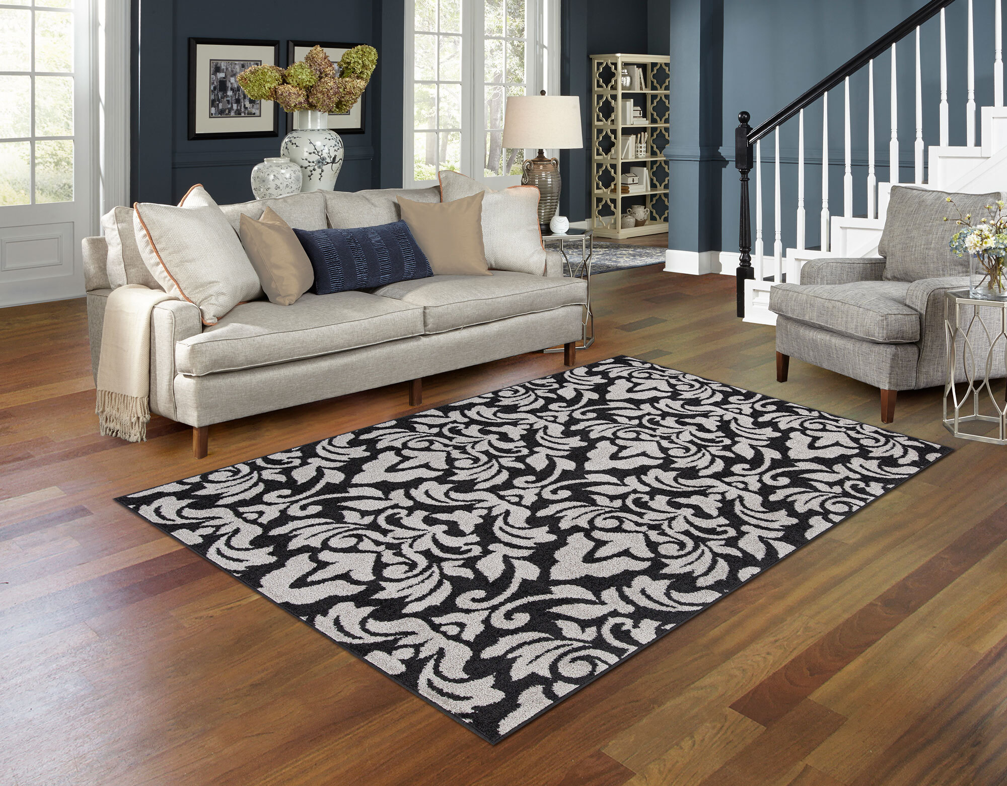 Large View Sandy Contemporary Floral Rug