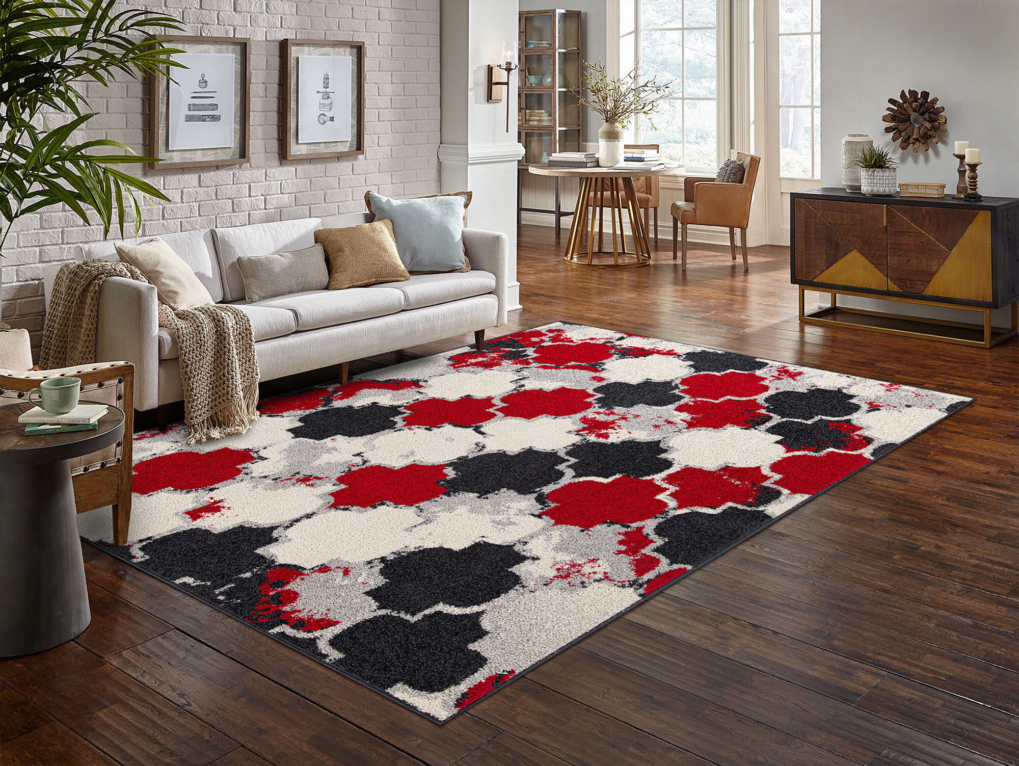 Large View Sandy Contemporary Trellis Rug
