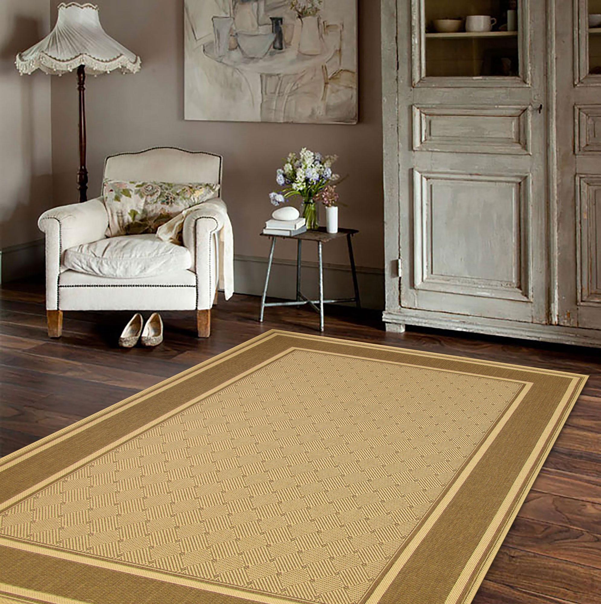 Large View Sama Beige Flatweave Border Rug