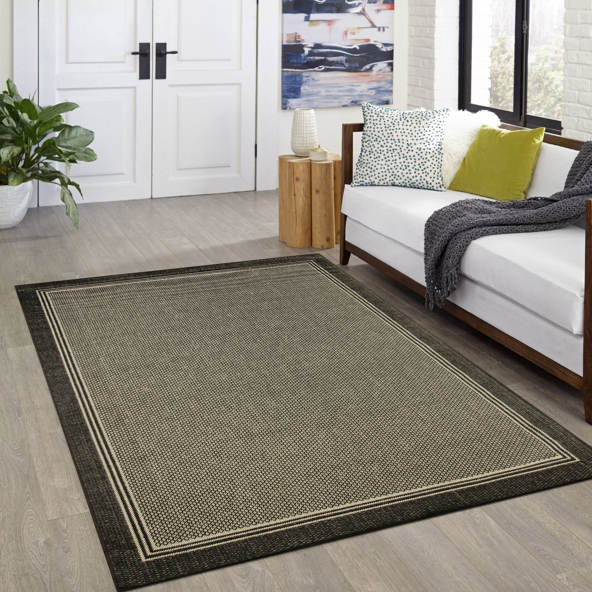 Large View Storm Plain Border Flatweave Rug
