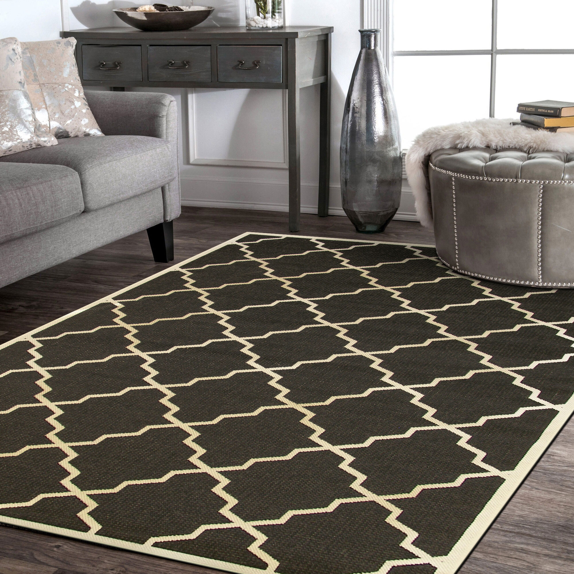Large View Storm Flatweave Trellis Rug