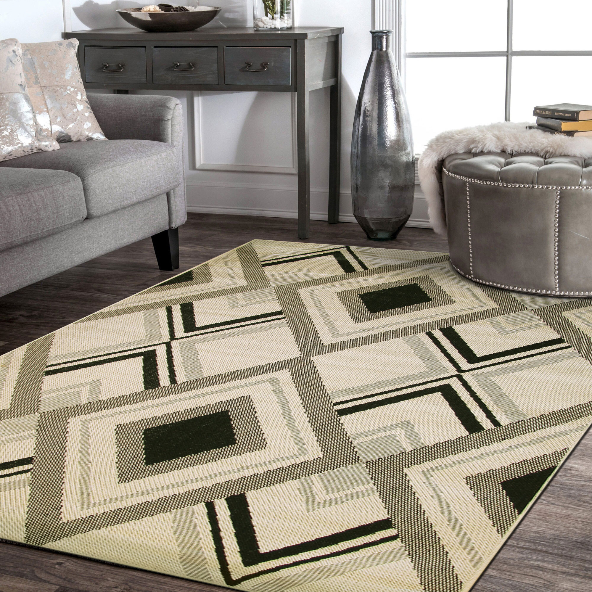 Large View Storm Ivory Diamond Pattern Rug
