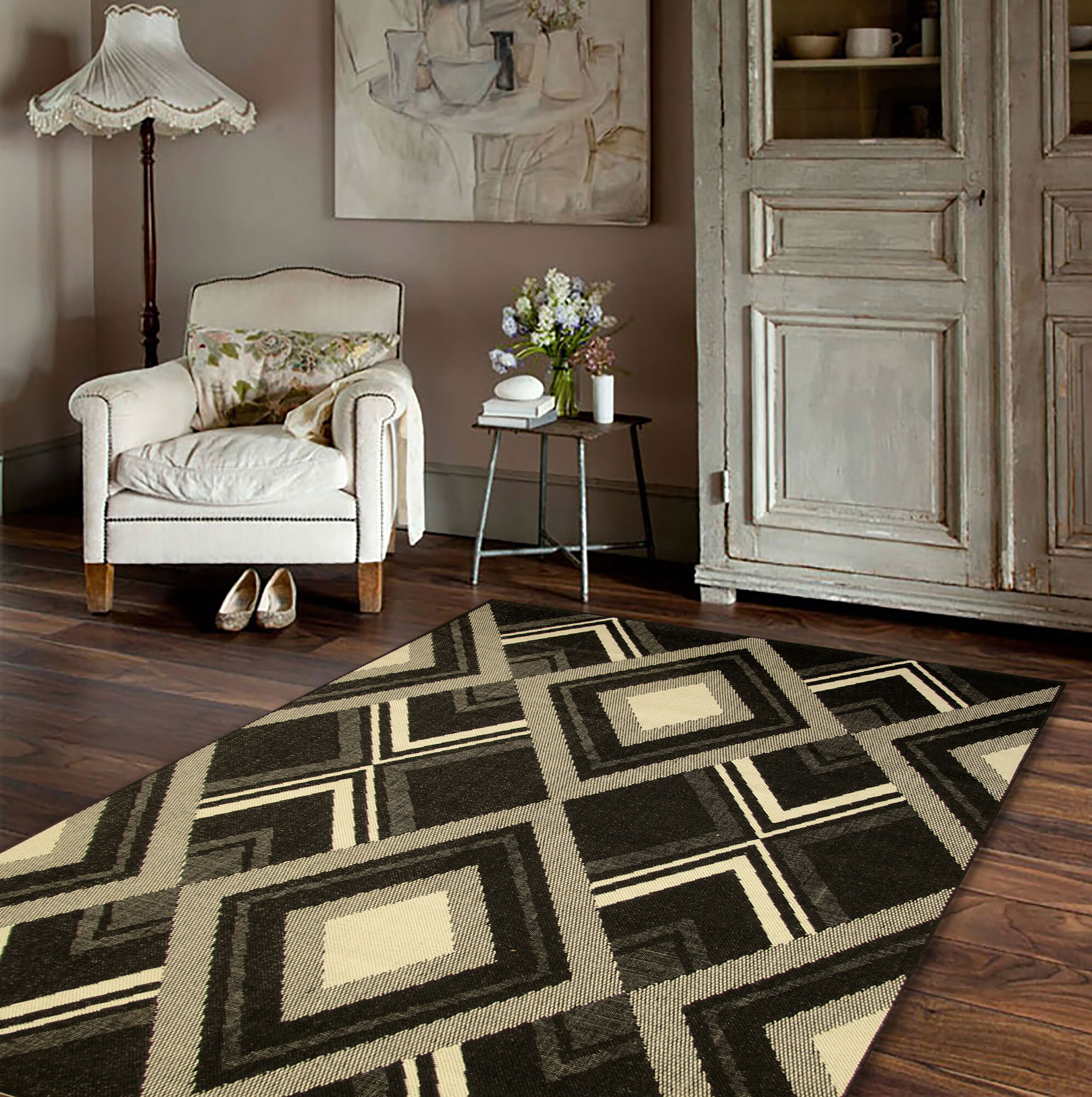 Storm Black Diamond Pattern Rug