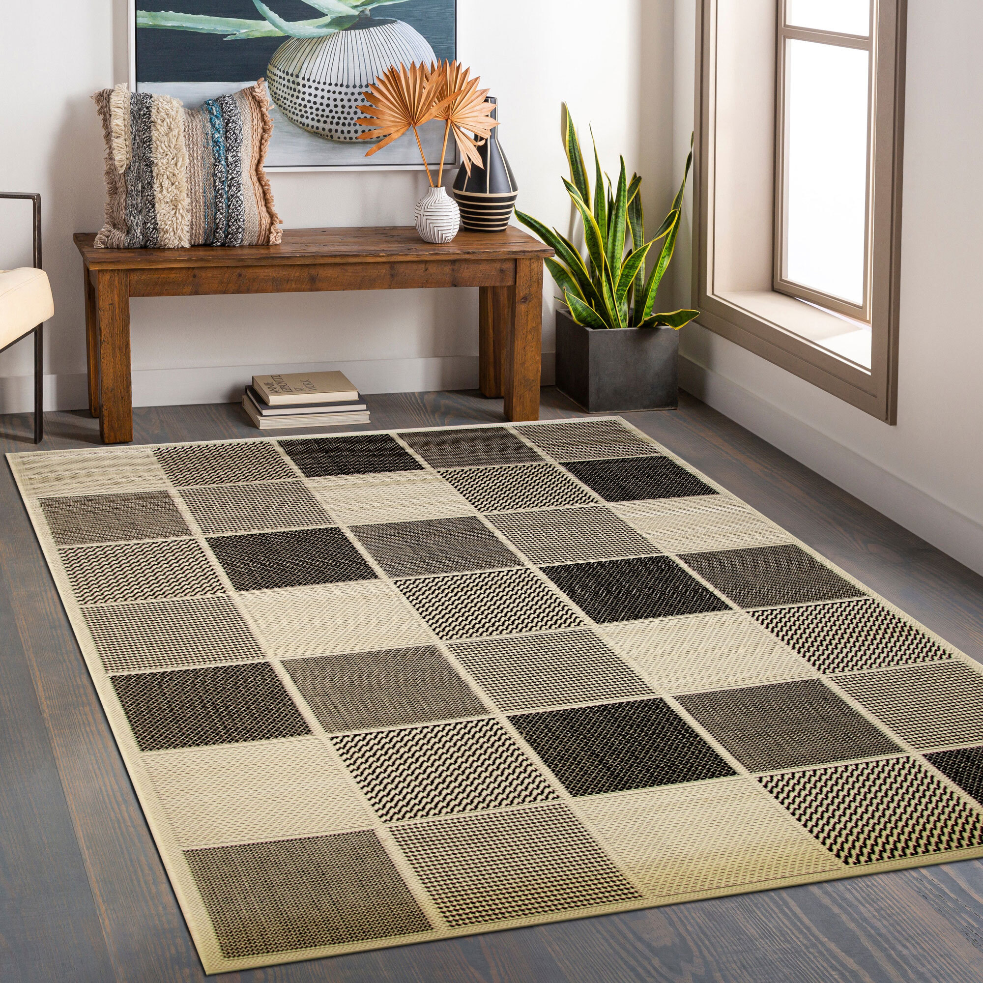 Storm Ivory Square Pattern Rug