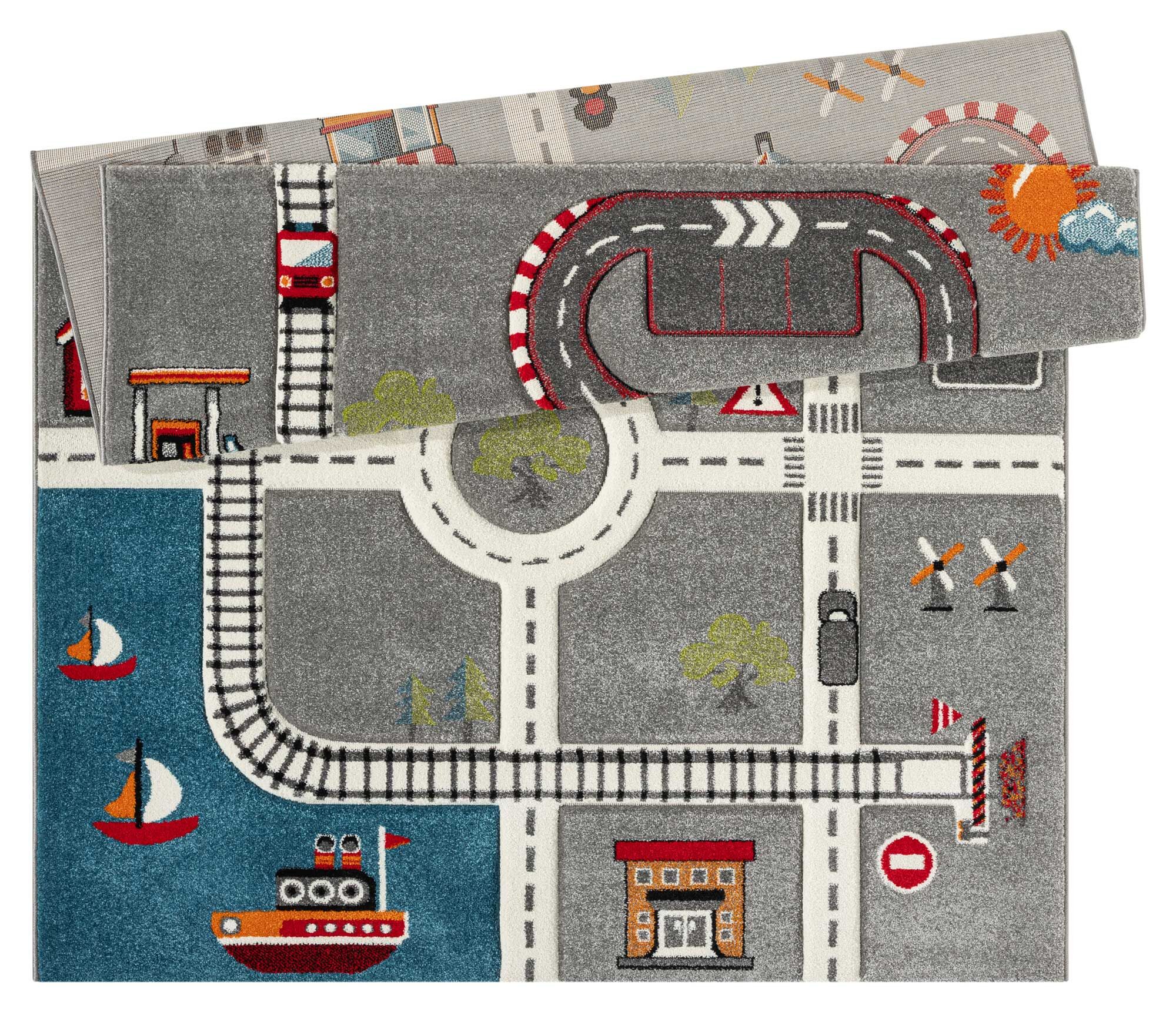 Large View Speedy Kids Town Road Rug
