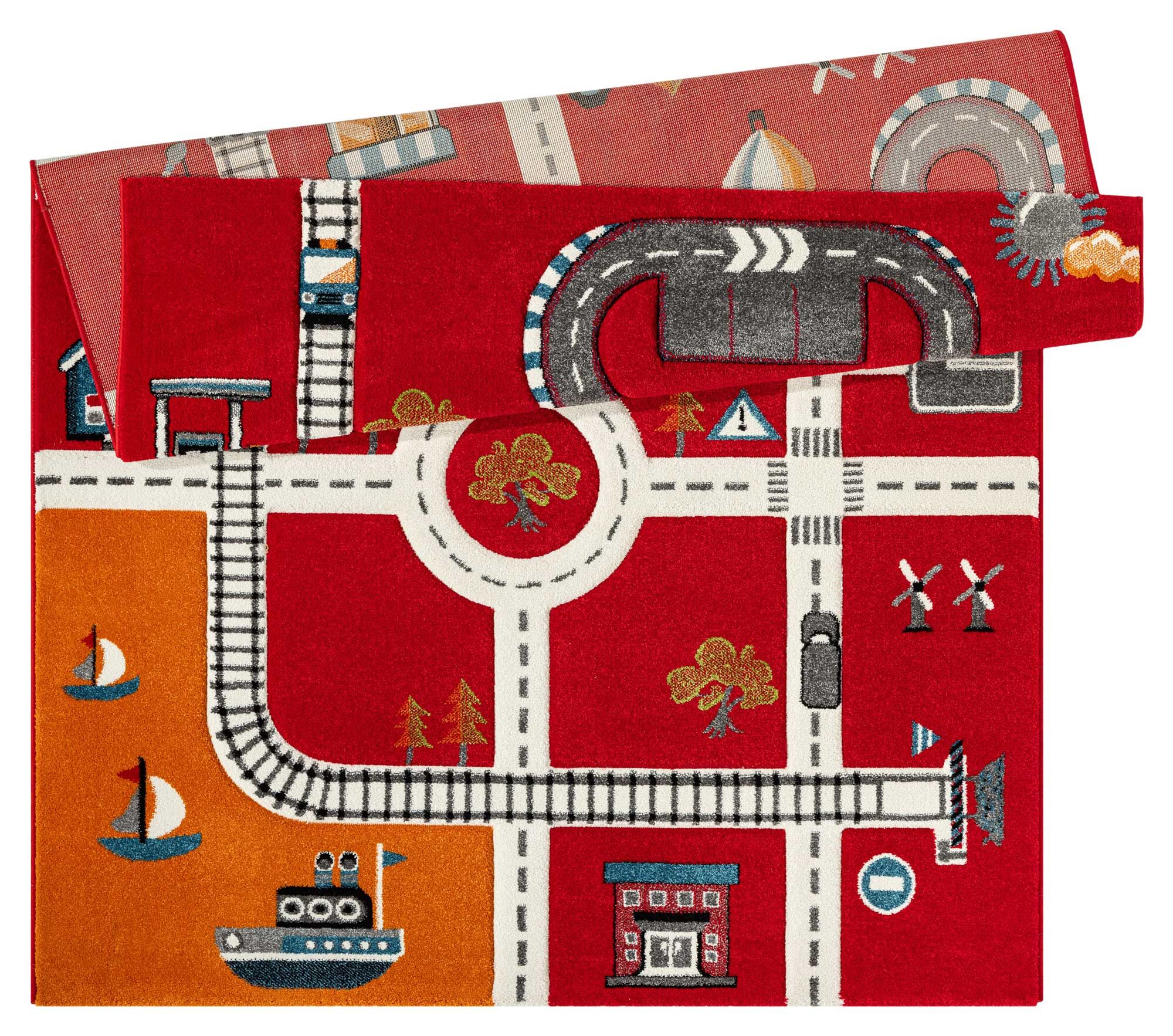 Large View Speedy Kids Town Road Rug