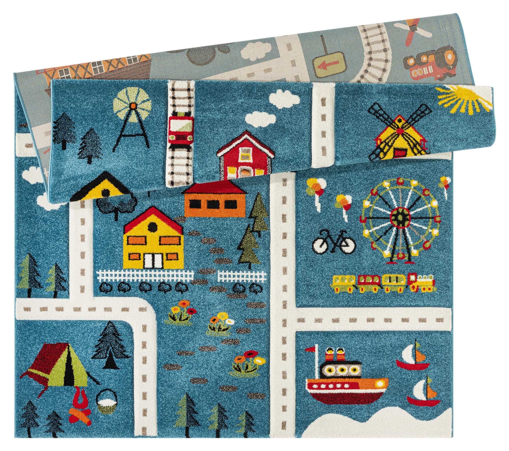 Large View Speedy Kids Town Road Rug