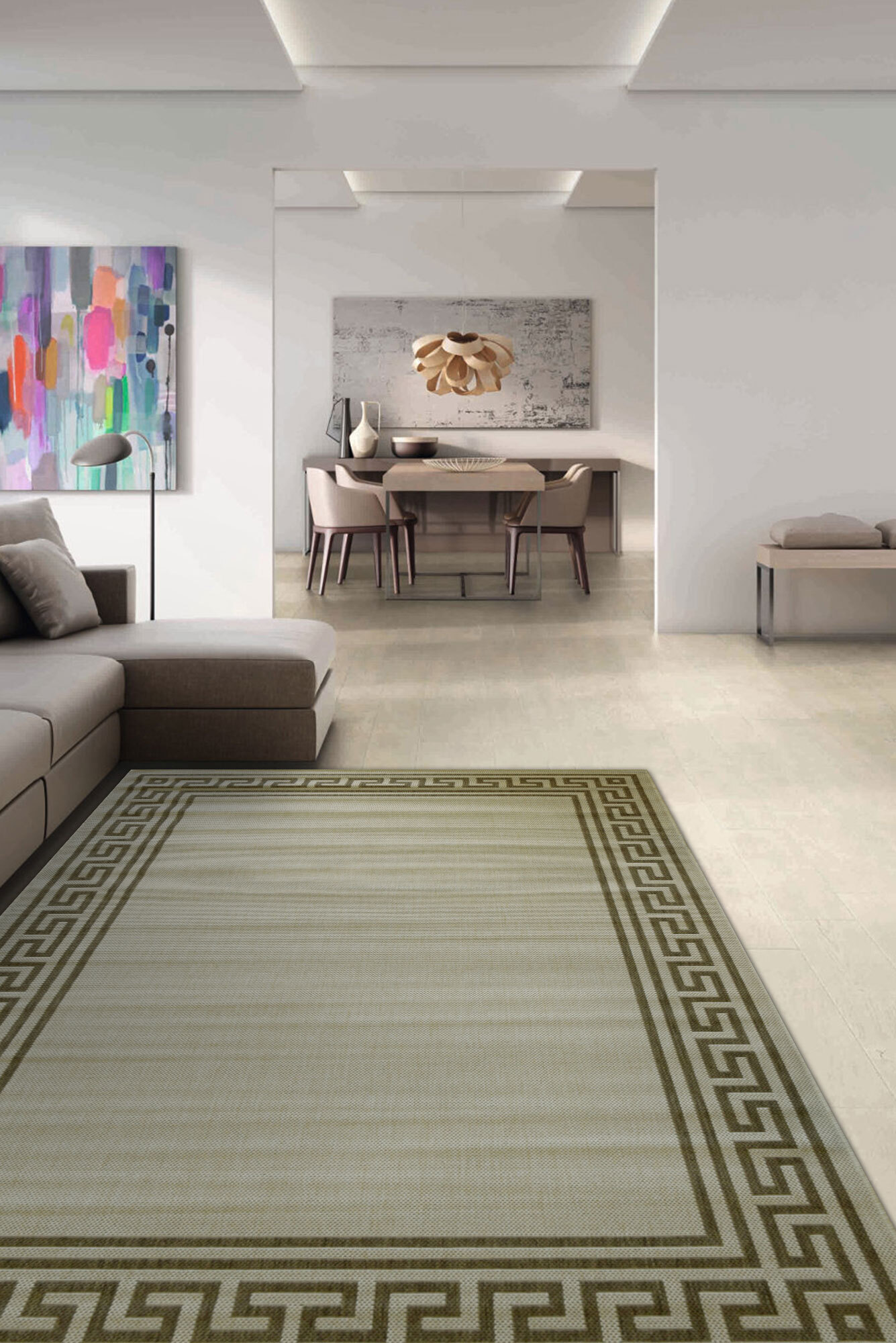 Large View Soleil Beige Greek Key Border Rug