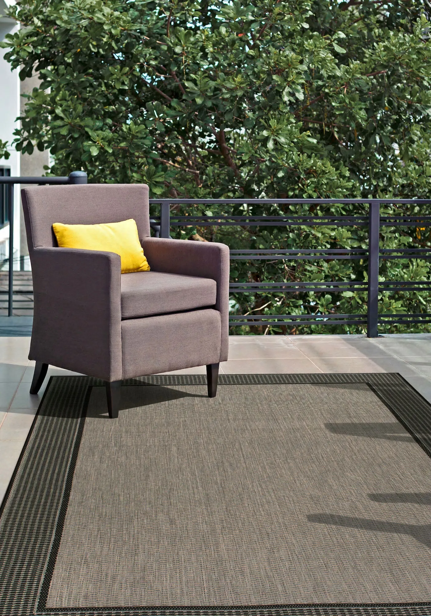 Large View Subi Brown Border Flatweave Rug