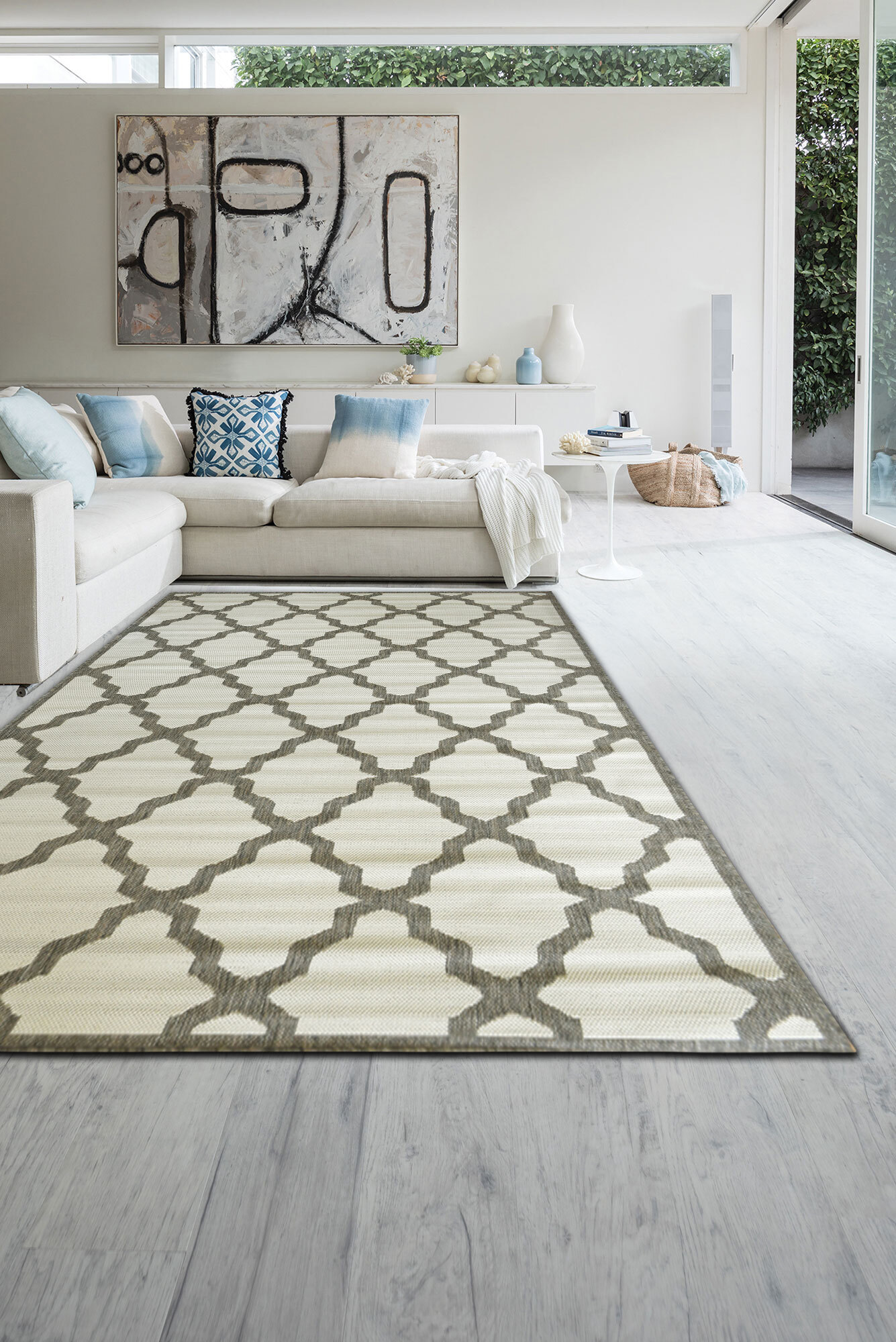 Large View Soleil Ivory Flatweave Trellis Rug