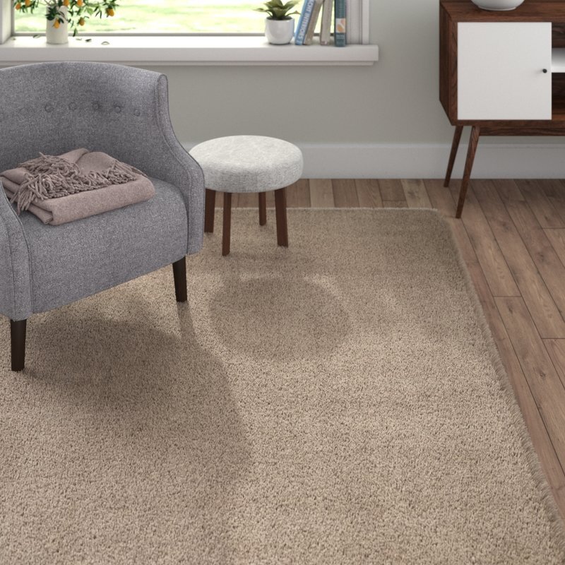 Large View Silky Plain Beige Thick Shaggy Rug