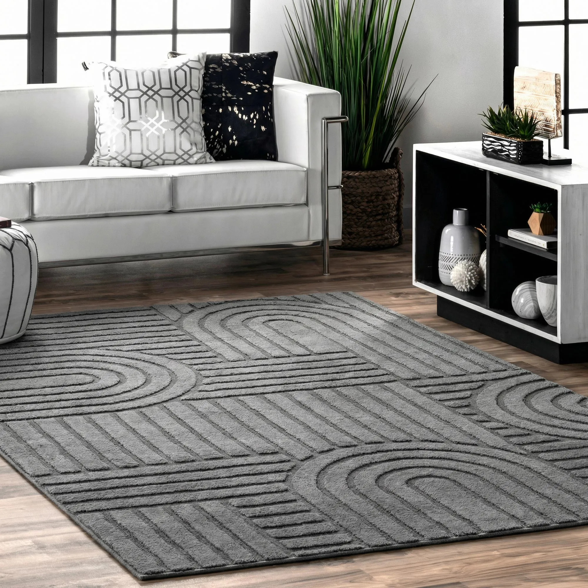 Viper Dark Grey Modern Arch Rug