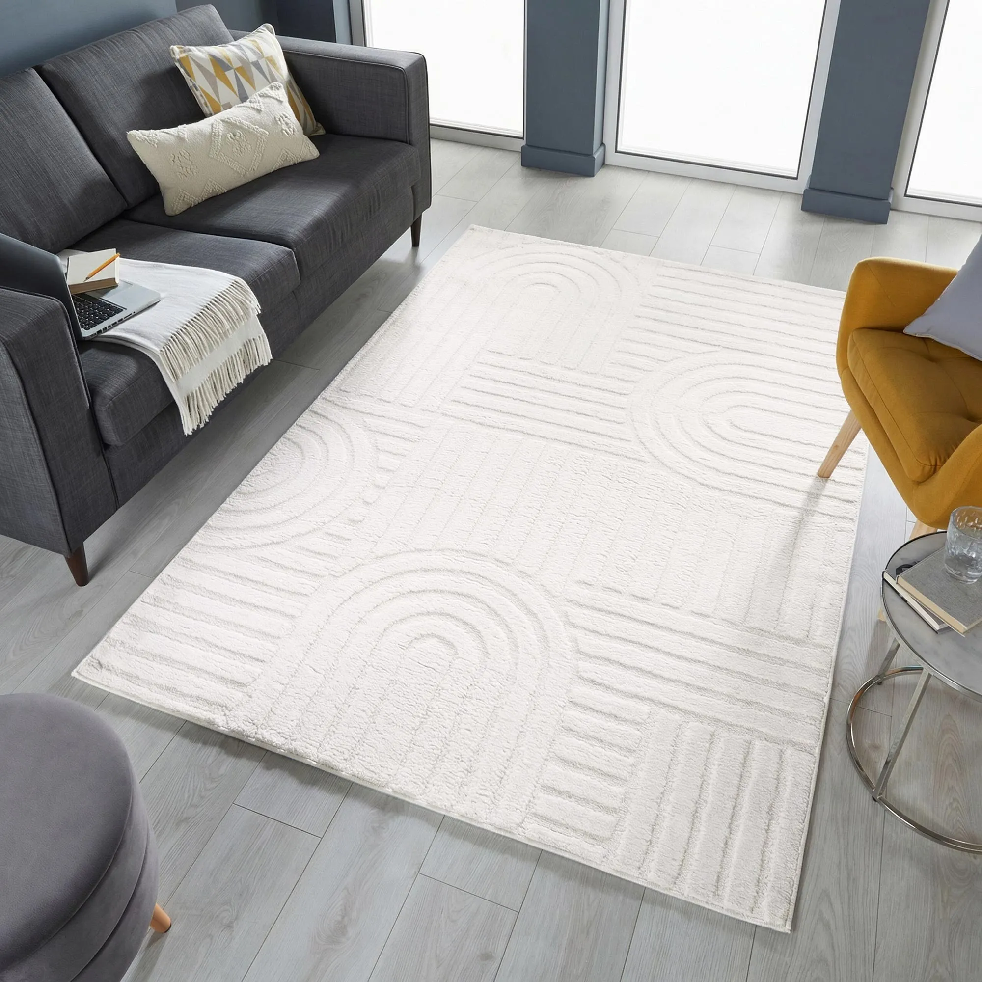 Viper White Modern Arch Rug