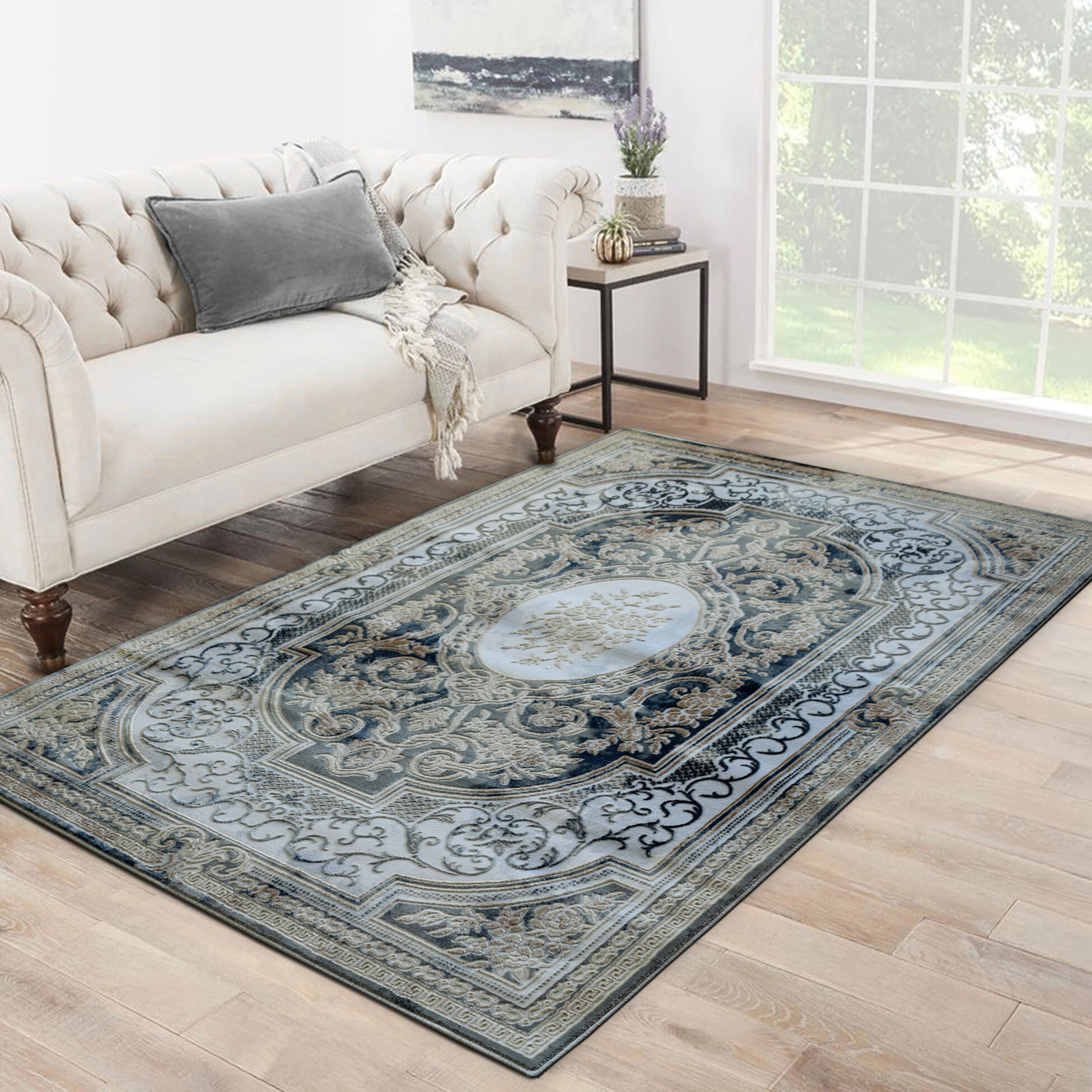 Large View Valentino Black French Floral Rug