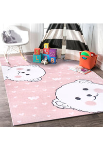 Poppy Pink Teddy Bear Kids Rug