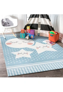 Poppy Moon & Stars Blue Kids Rug