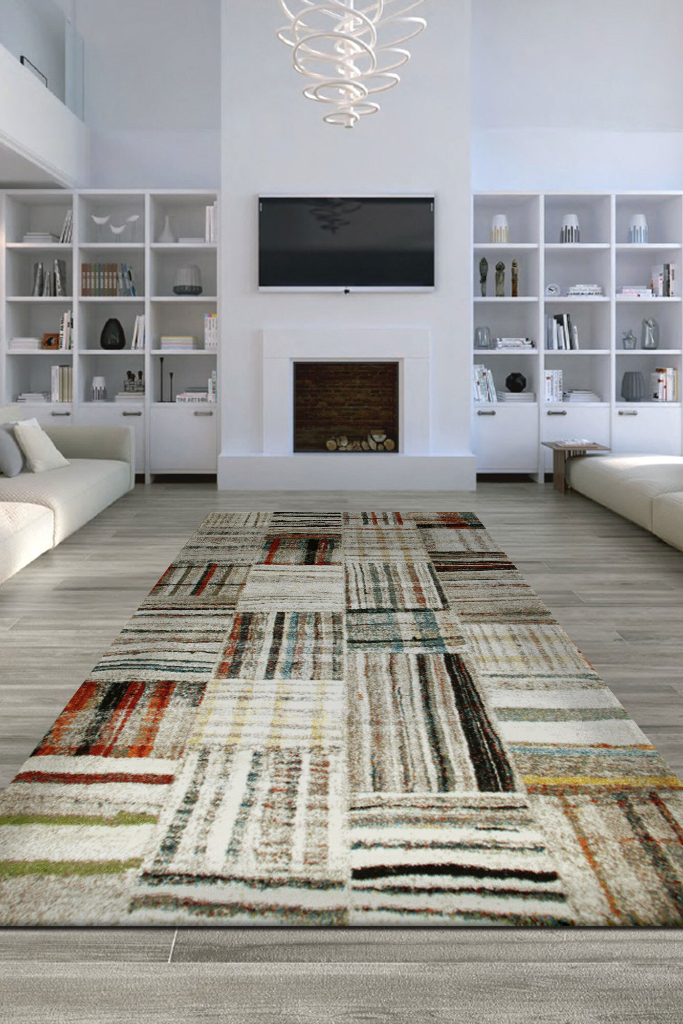 Large View Adobe Beige Square Pattern Rug