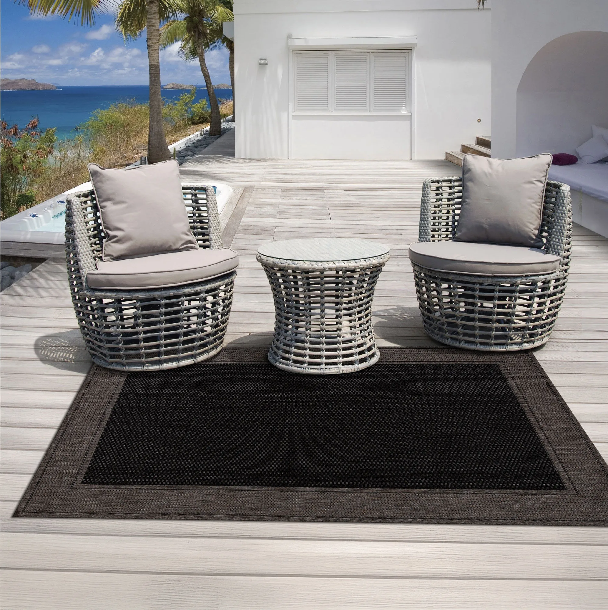 Large View Soleil Beige Border Flatweave Rug