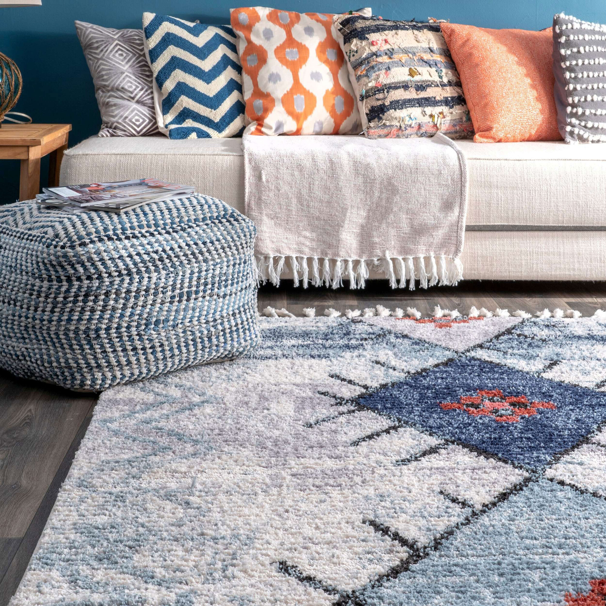Large View Amara Blue Moroccan Tassel Rug