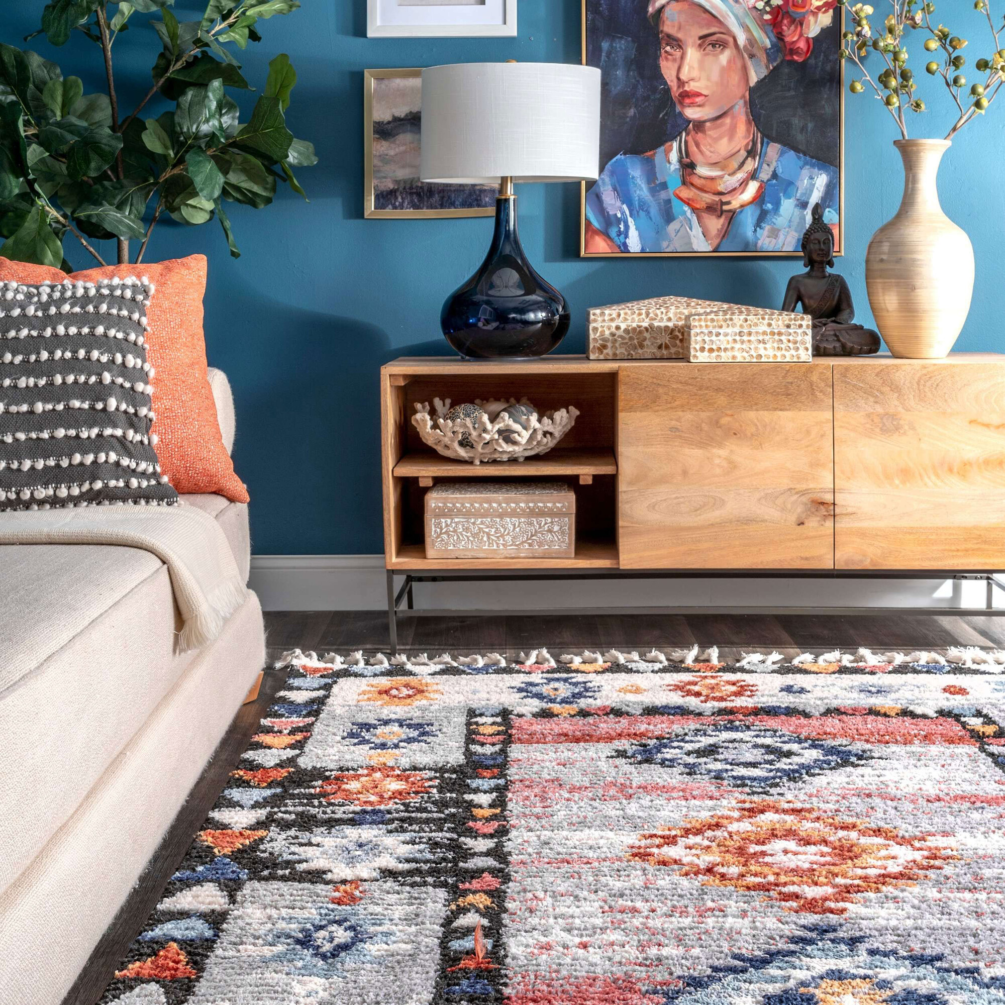 Large View Amara Moroccan Tribal Fringed Rug