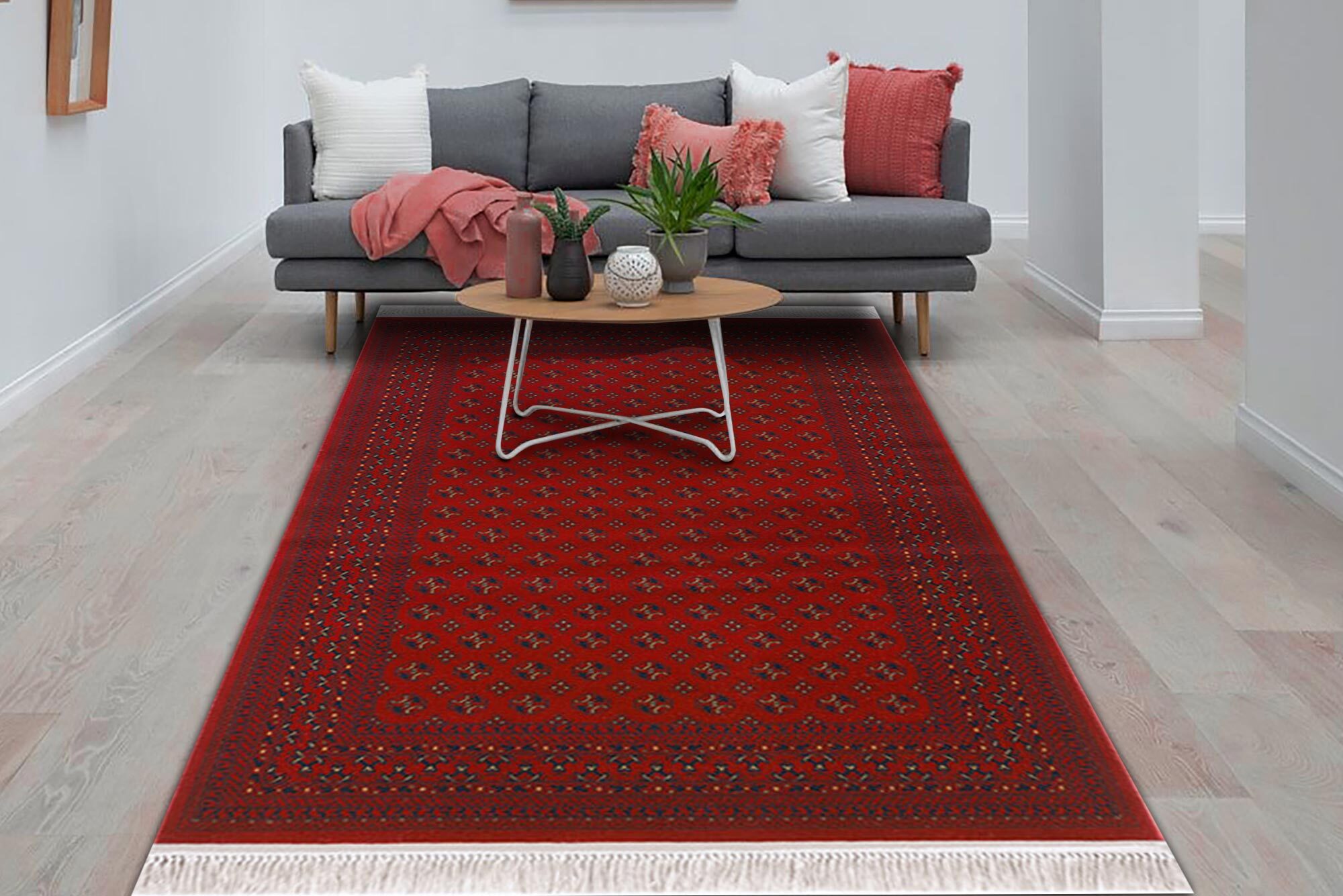Large View Red Afghan Tribal Geometric Rug