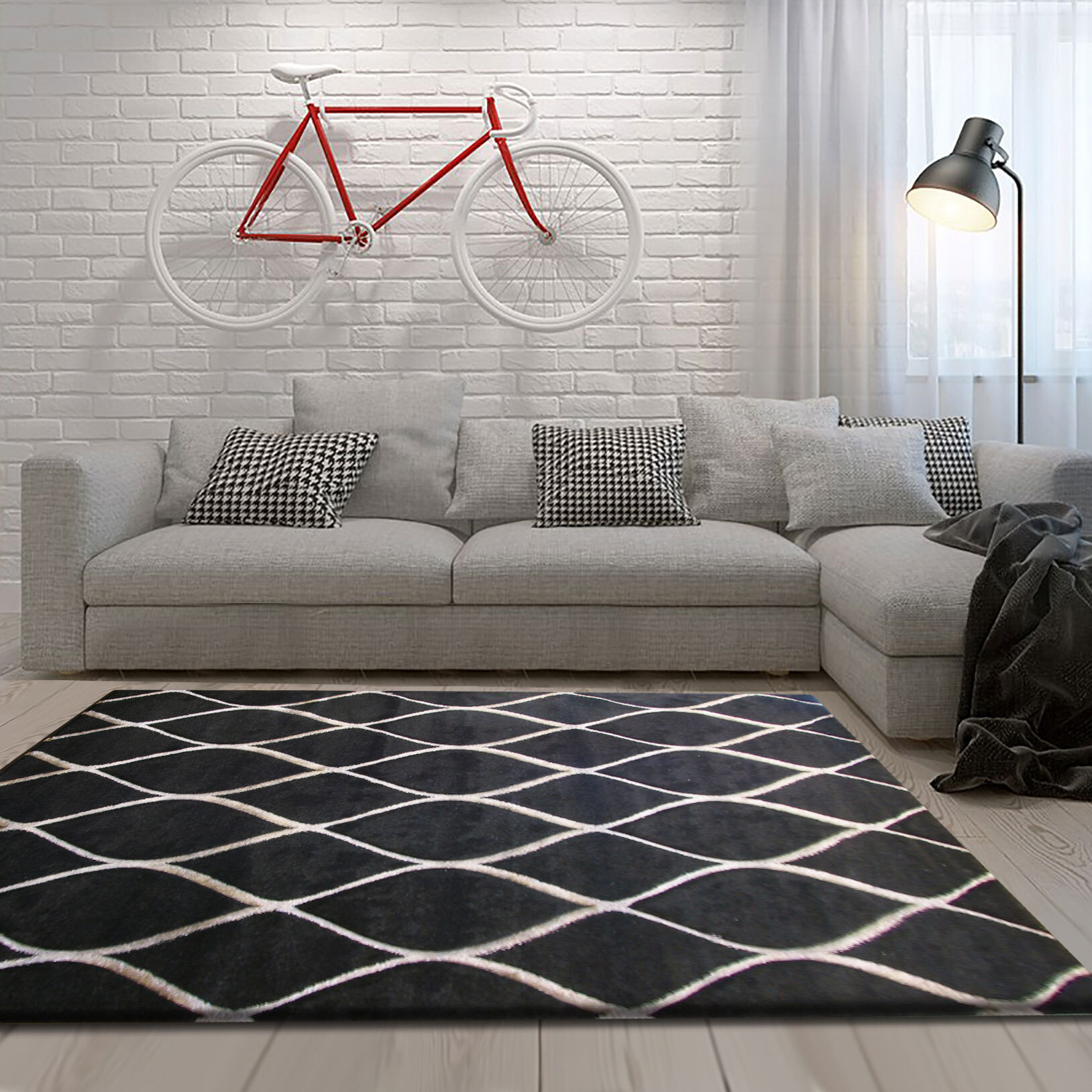 Bonnie Modern Black Trellis Rug