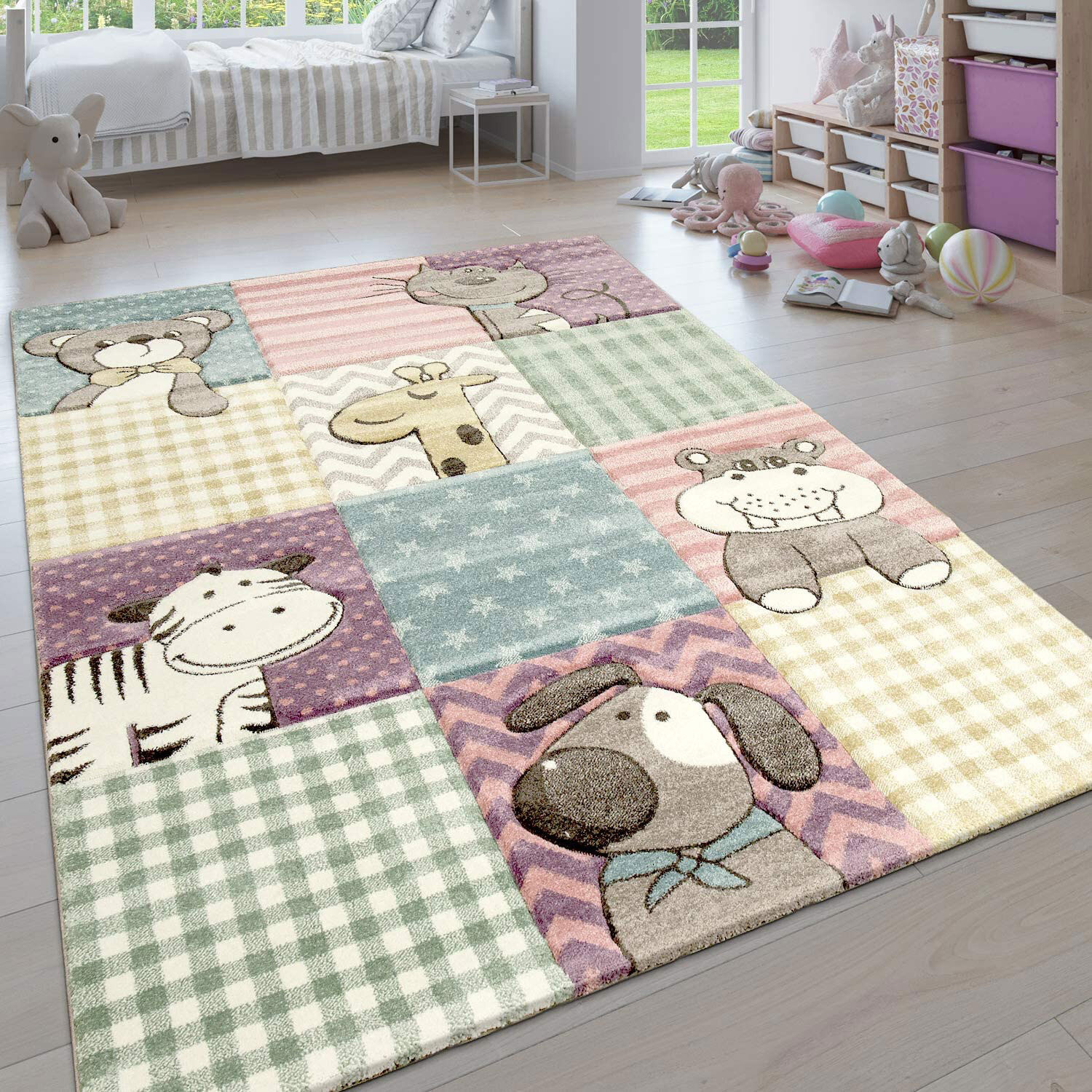 Large View Charlie Cute Animal Nursery Rug