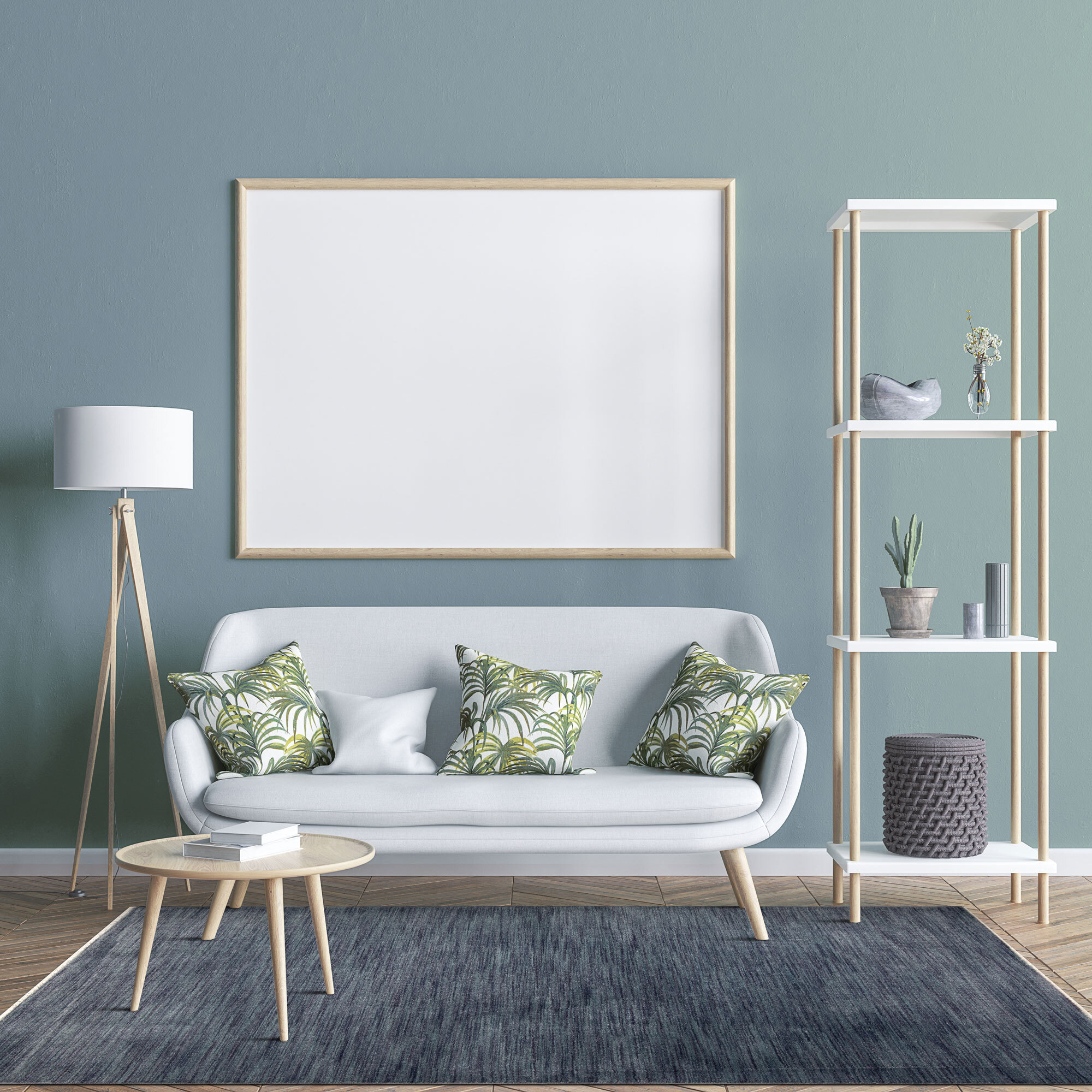 Large View Cora Plain Blue Modern Rug