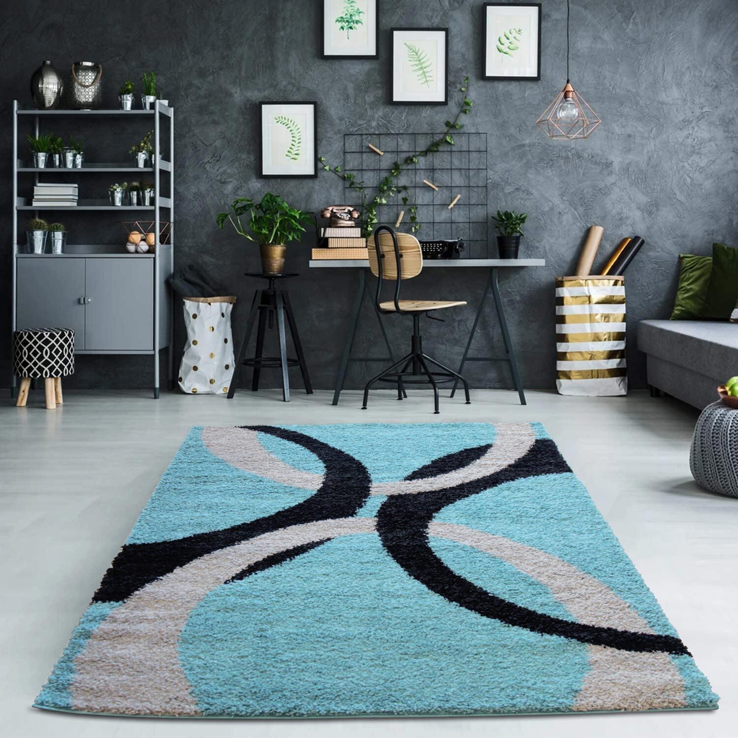Moss Modern Turquoise Shag Rug