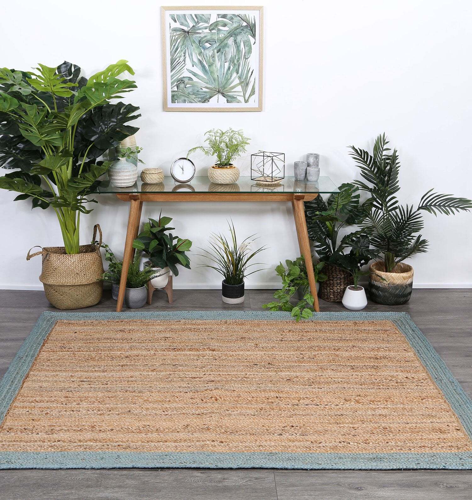 Harrold Blue Border Jute Rug