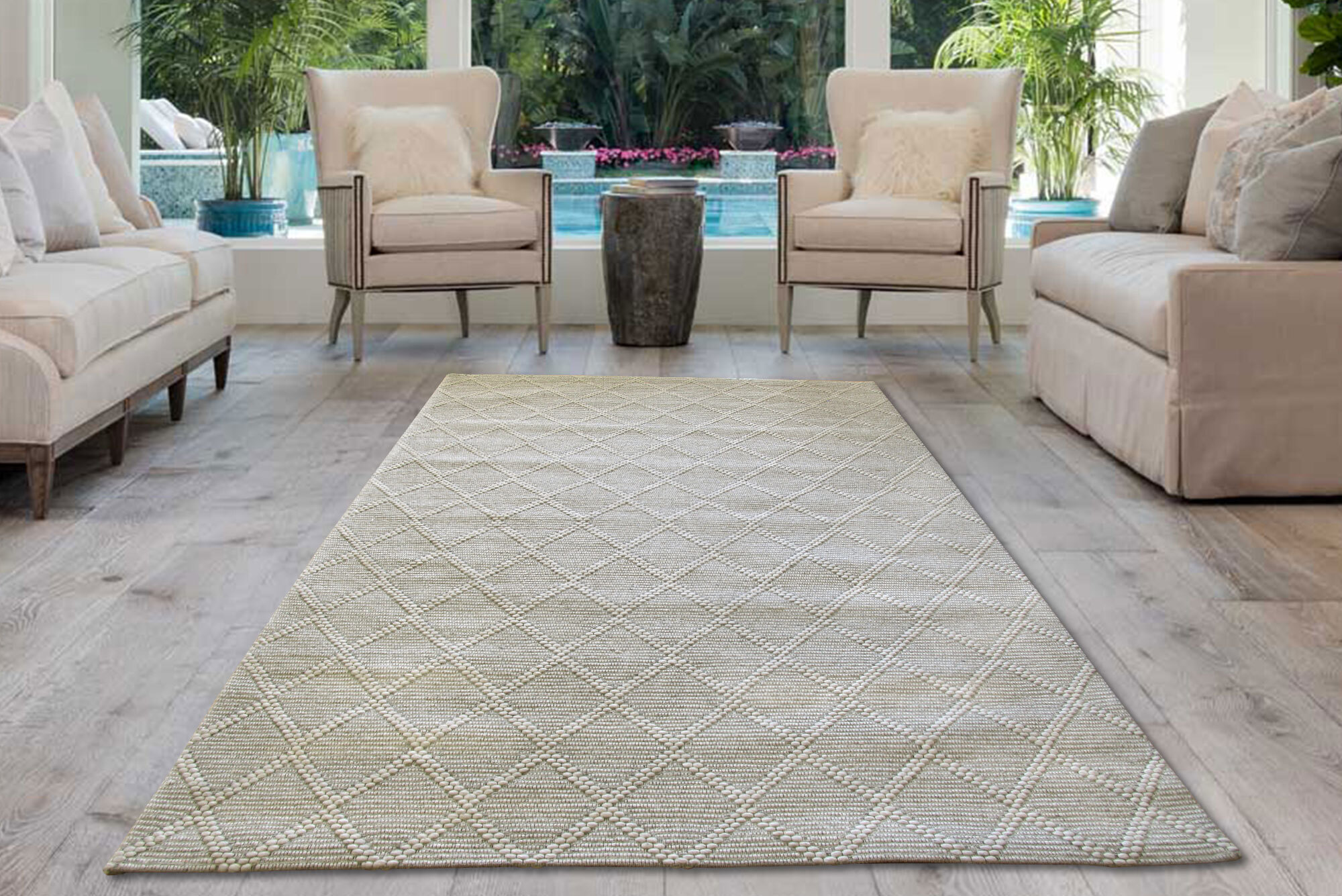 Large View Harper Grey Diamond Wool Rug