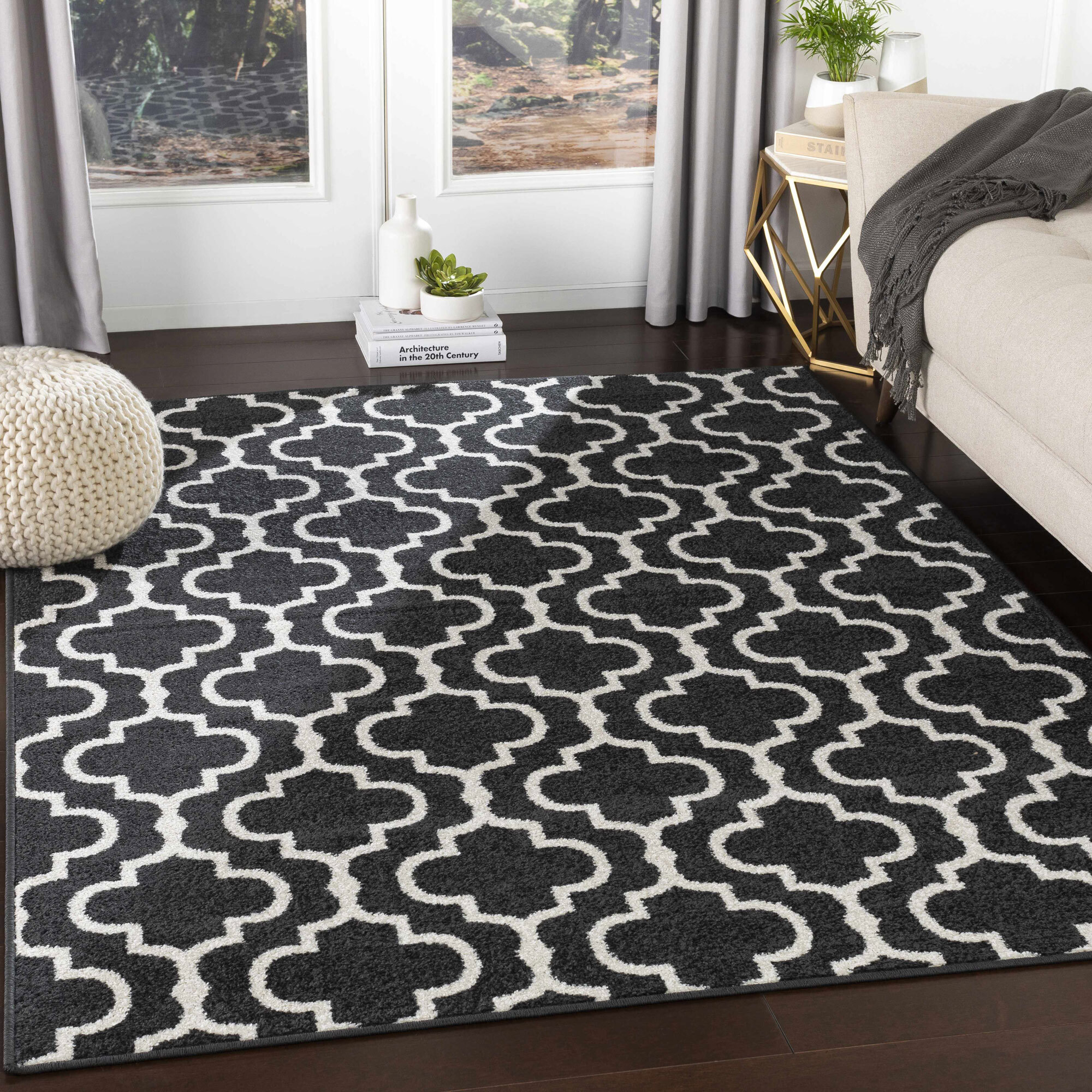 Large View Jack Trellis Pattern Black Rug