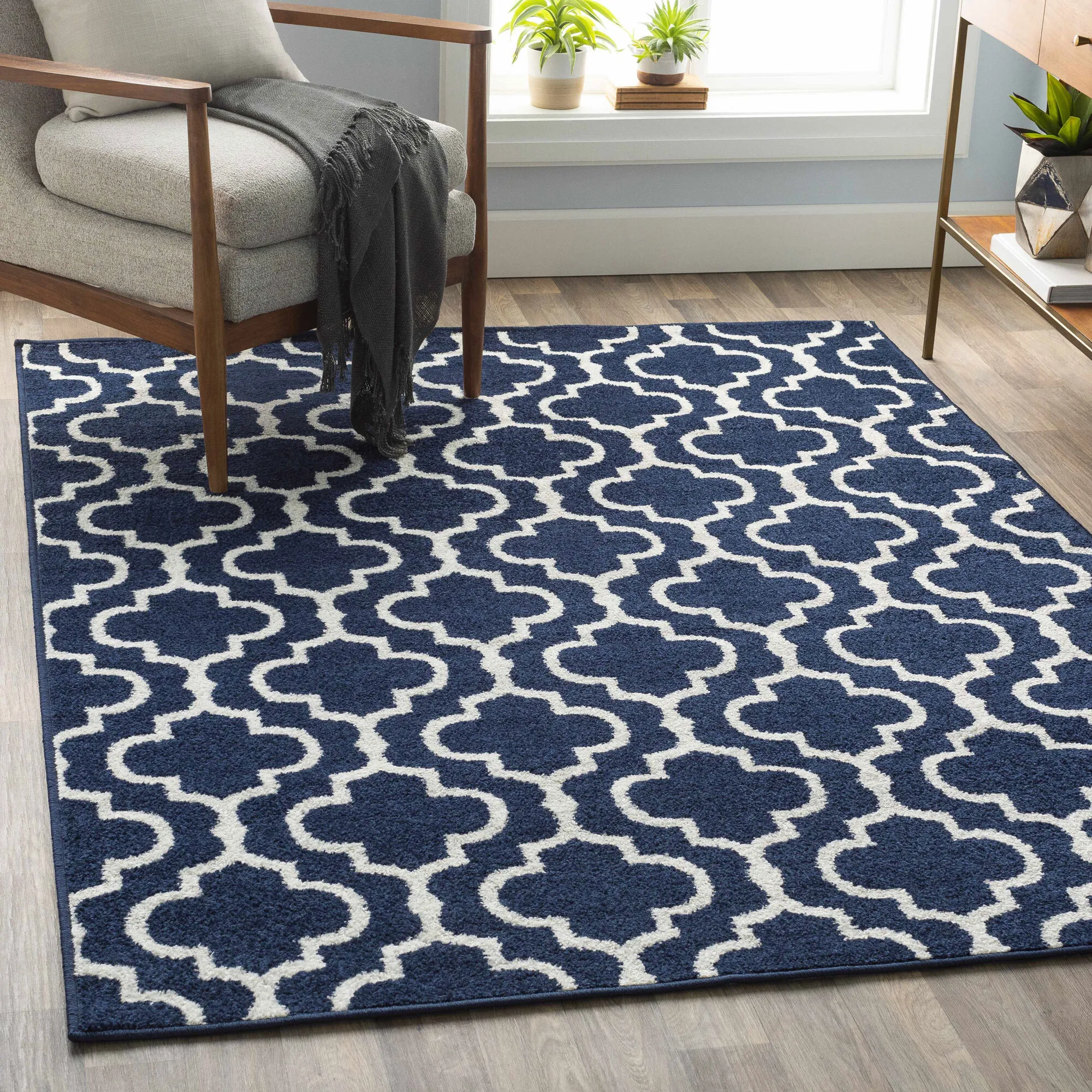 Jack Navy Trellis Pattern Rug