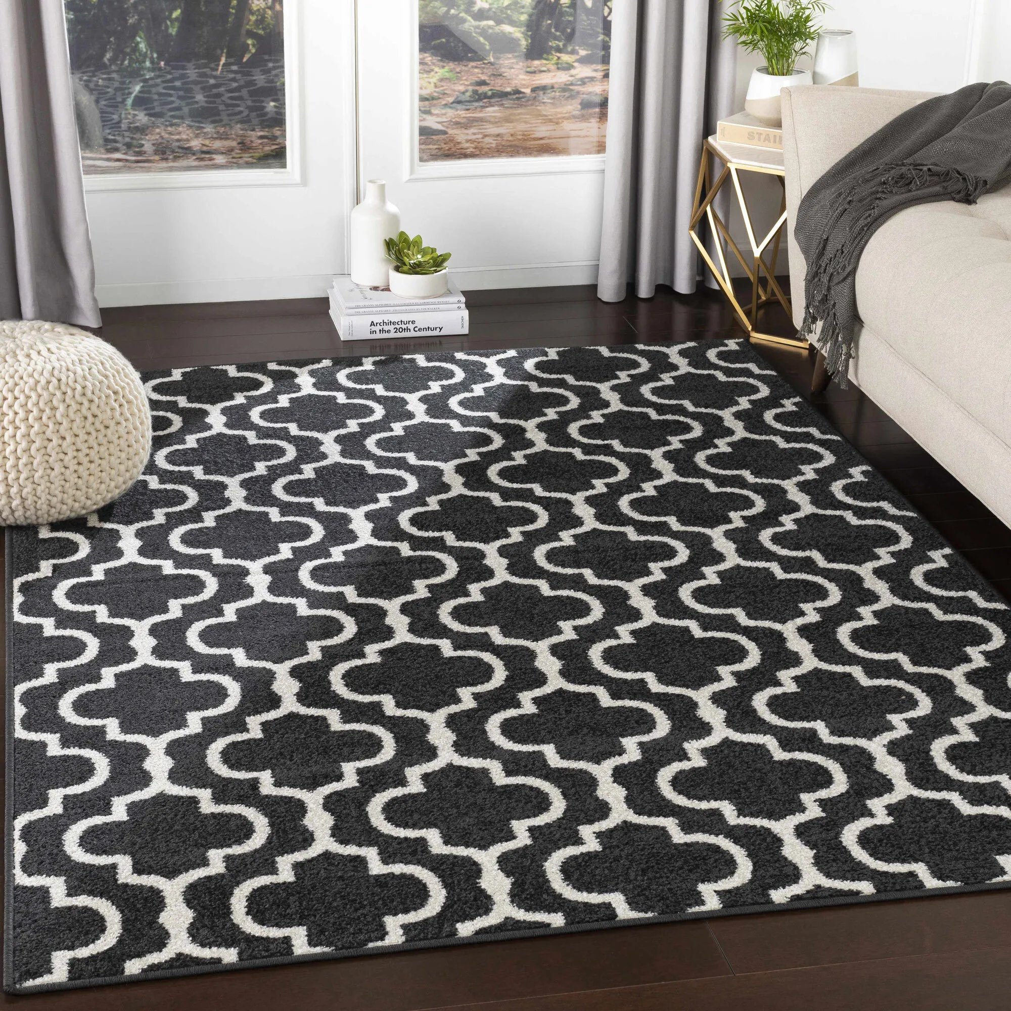 Jack Trellis Pattern Black Rug