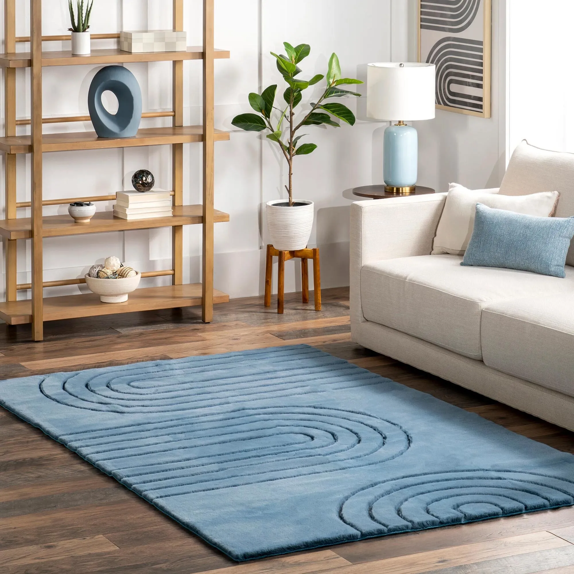 Large View Jessa Blue Plush Washable Rug