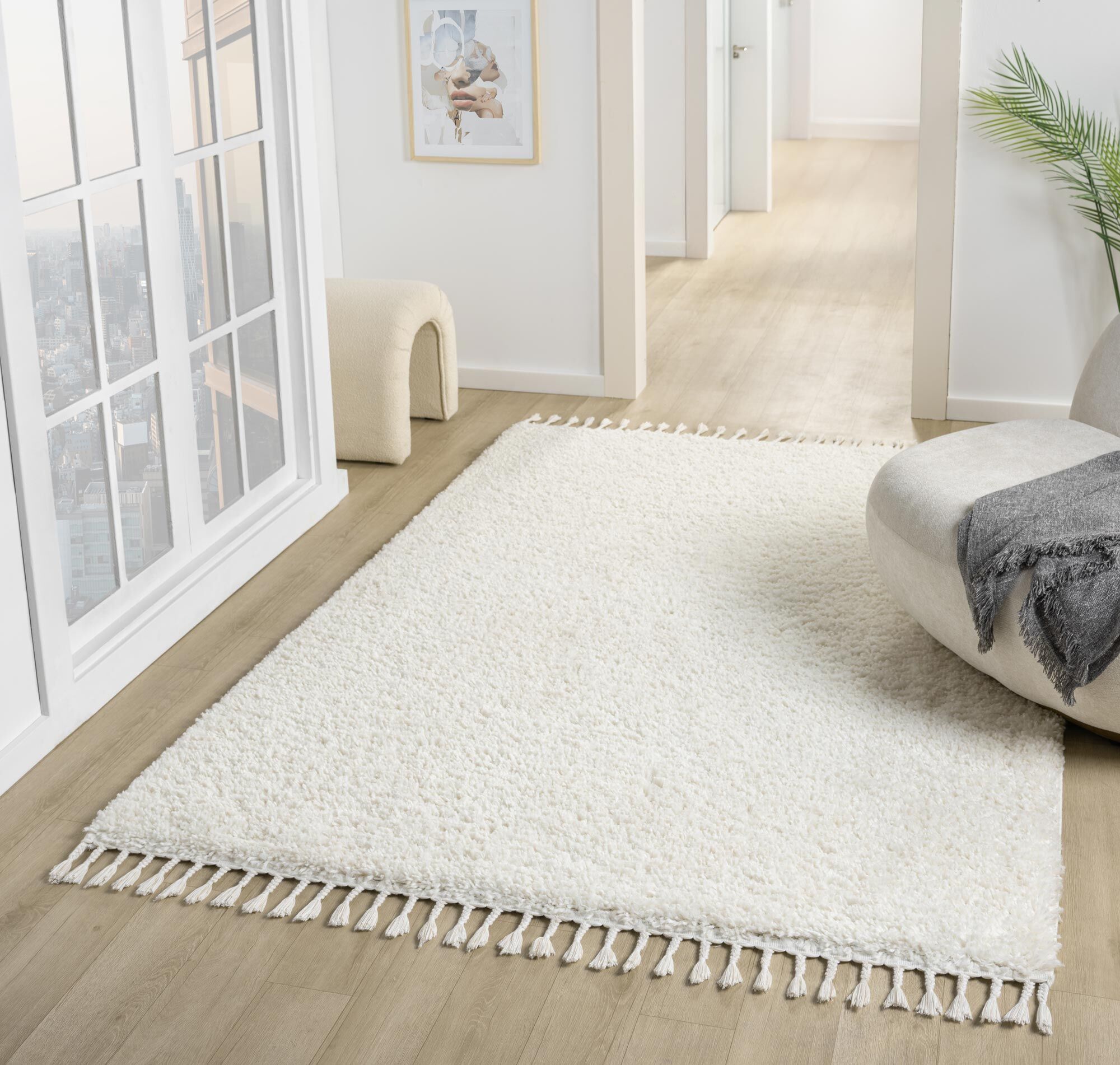 Joey Plain Cream Shaggy Rug