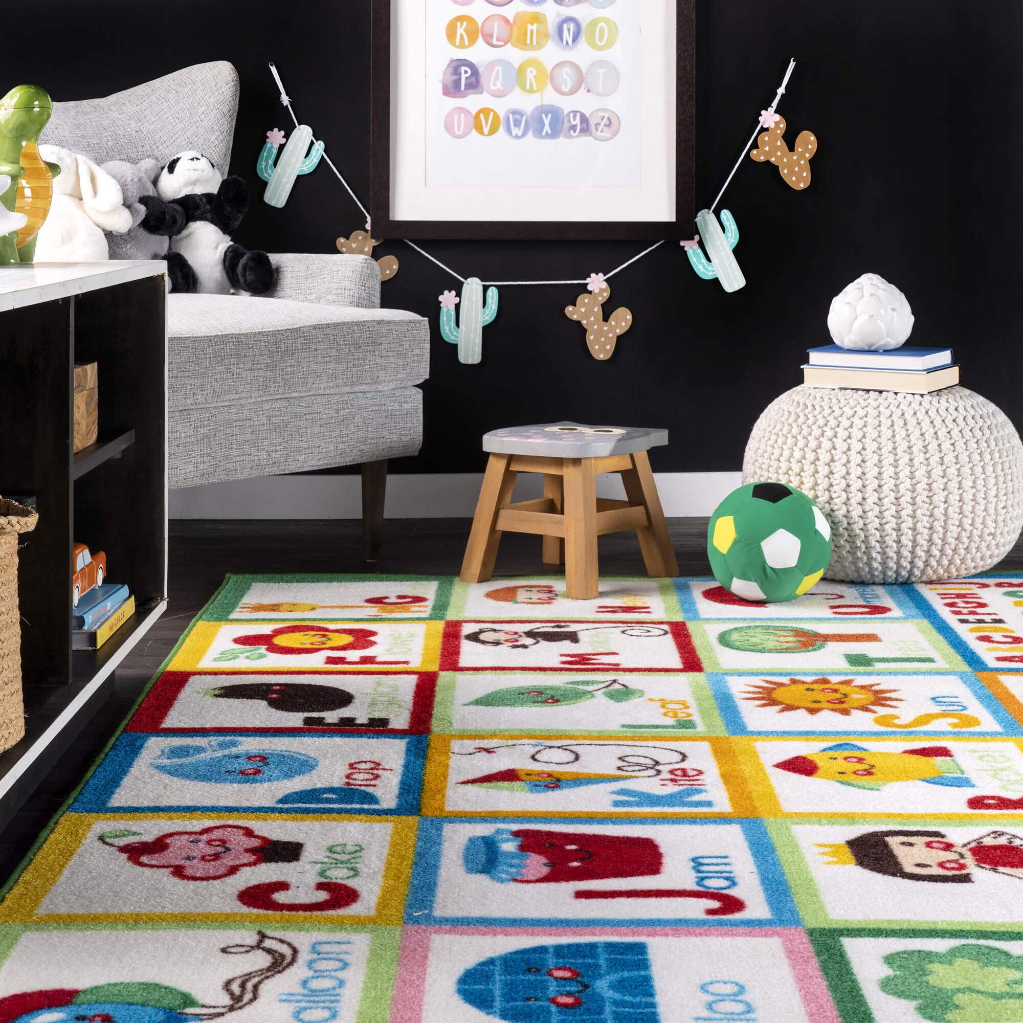 Kids White Alphabet Picture Rug