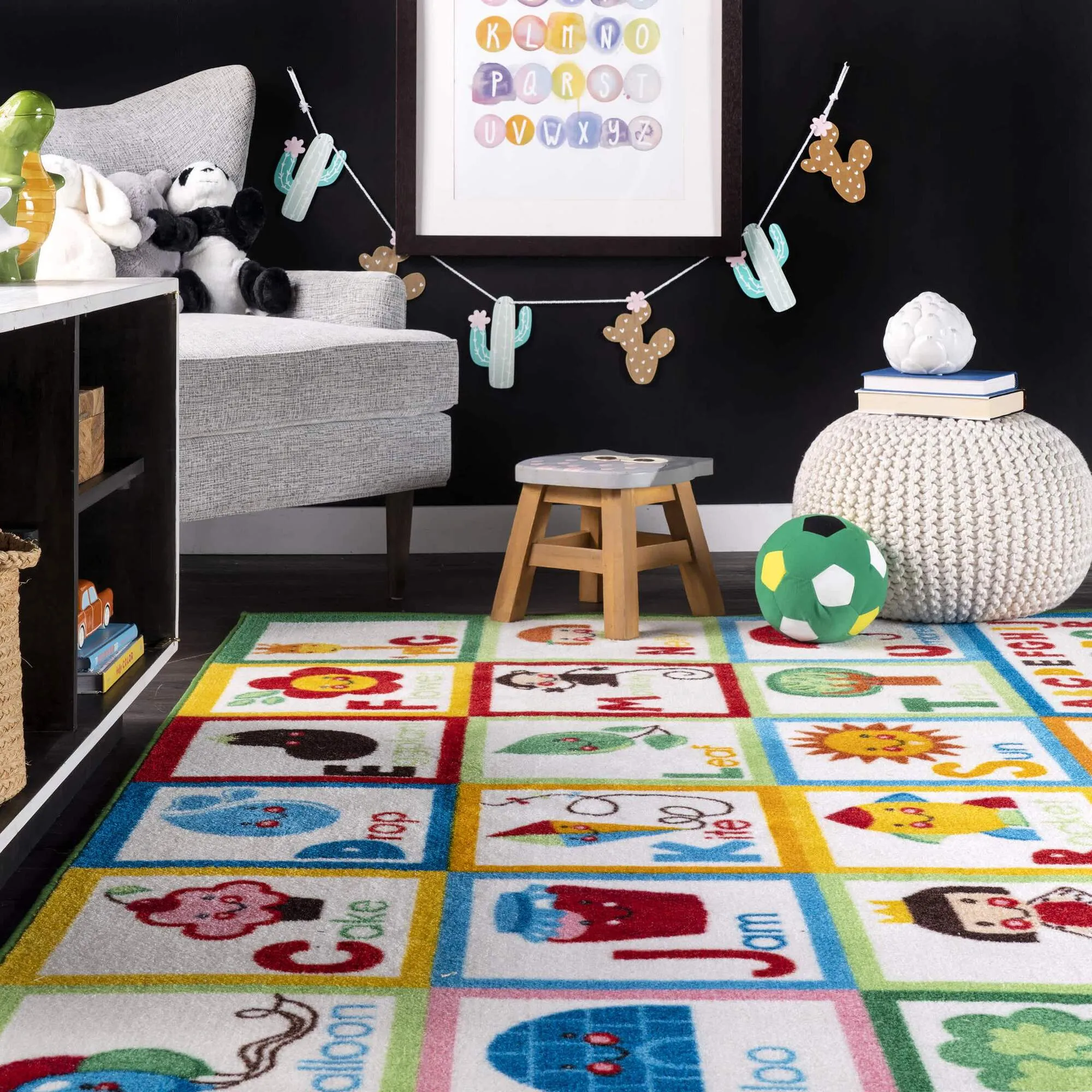 Large View Kids White Alphabet Picture Rug