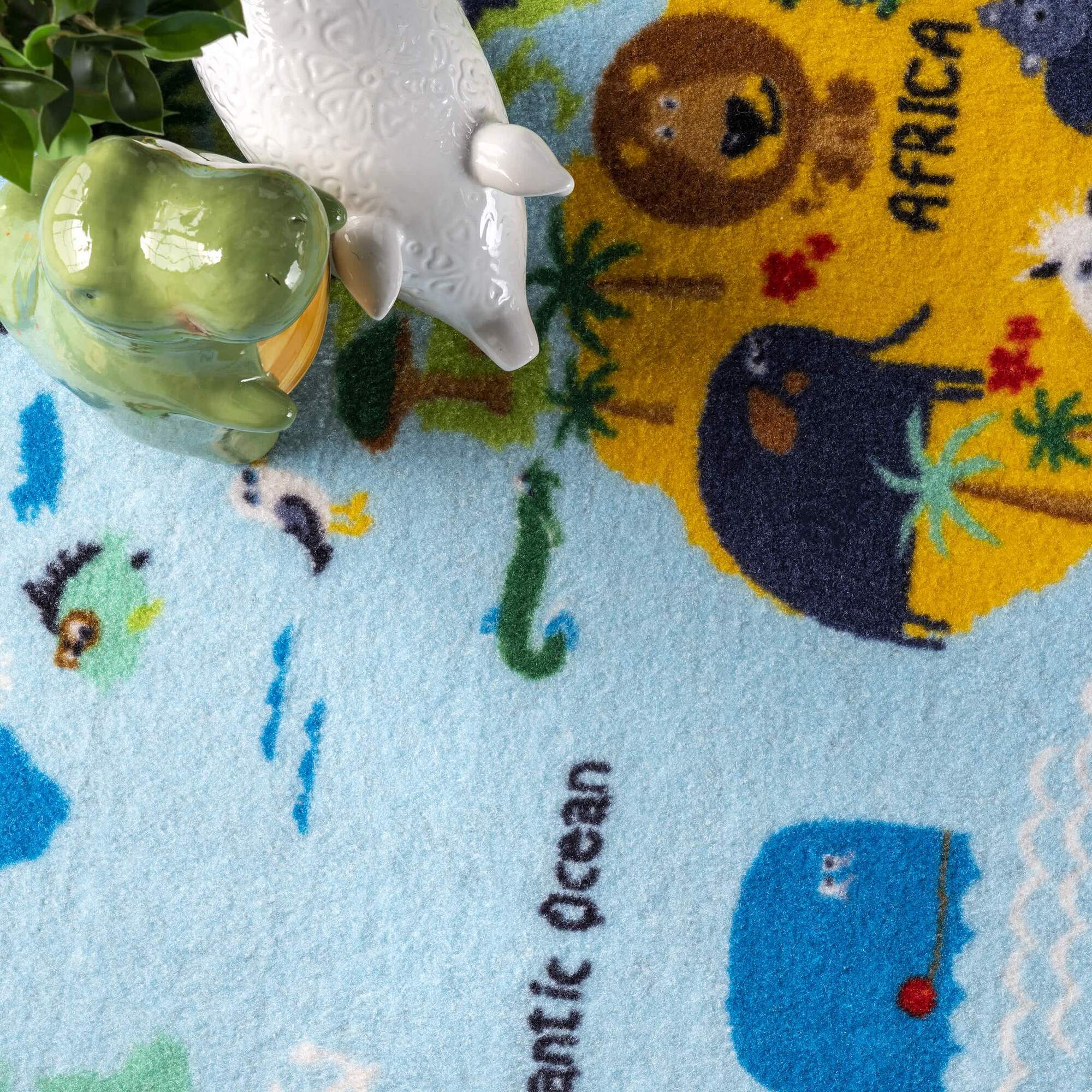 Kids Blue World Map Rug