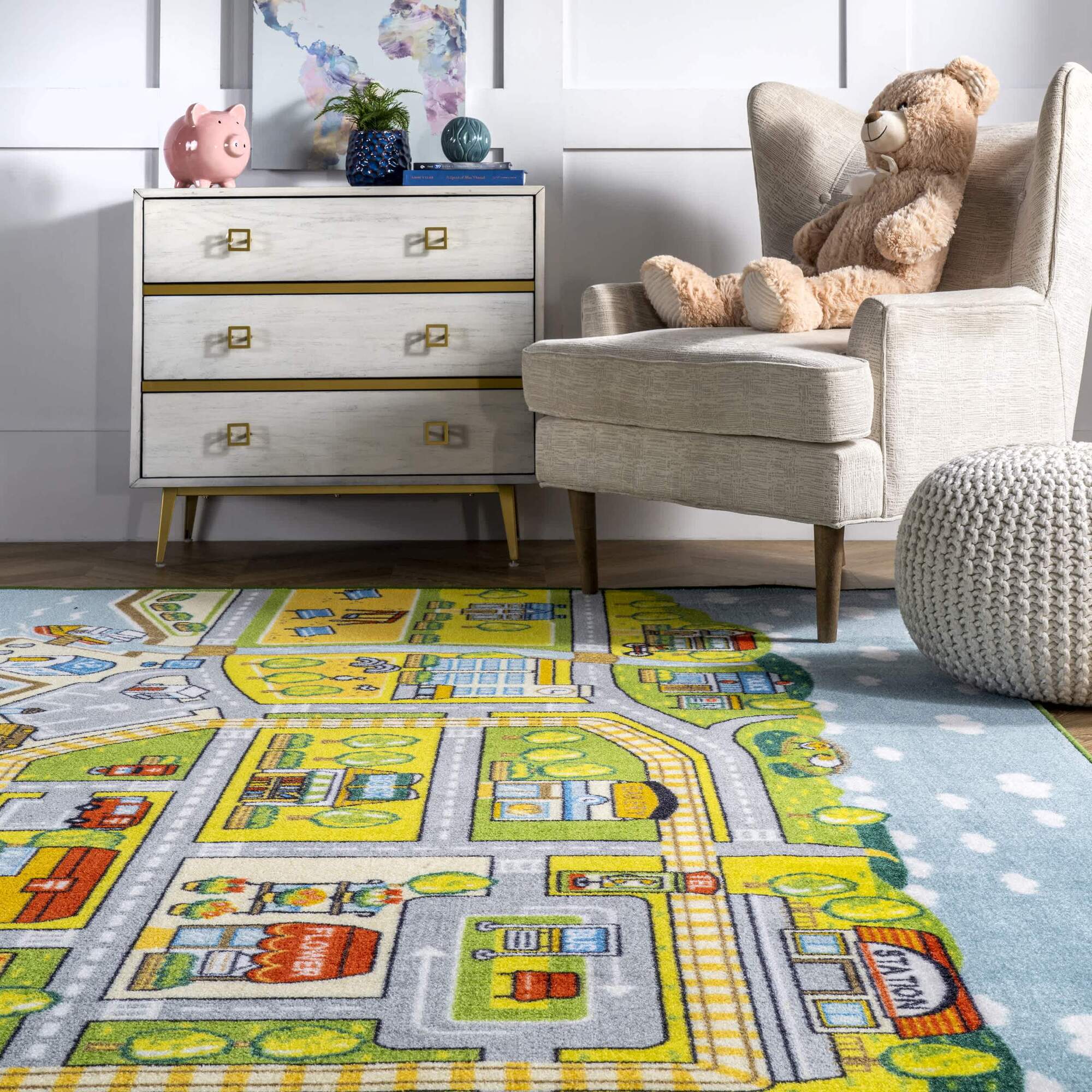 Kids Car Road Town Play Rug