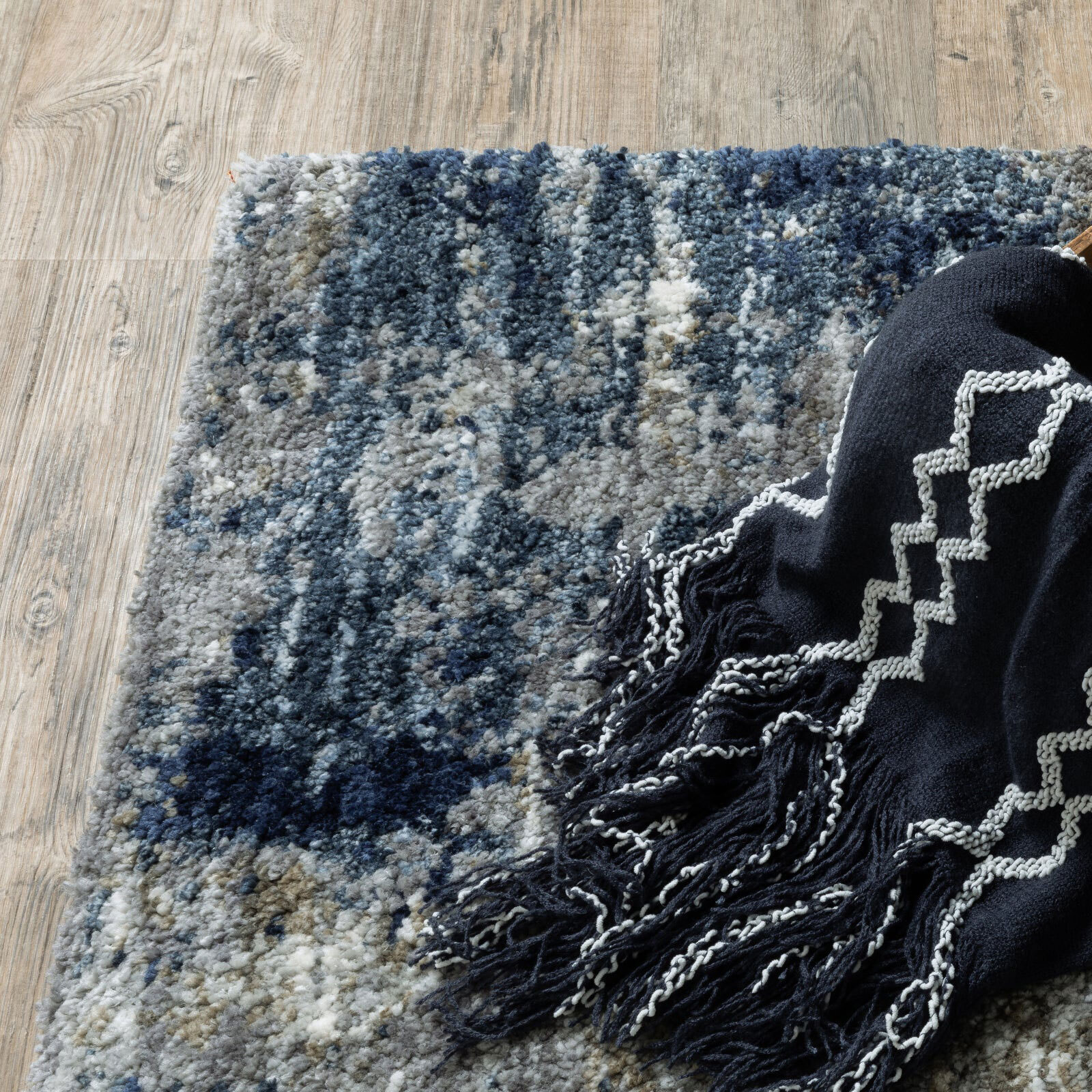 Kupa Blue Abstract Shaggy Rug