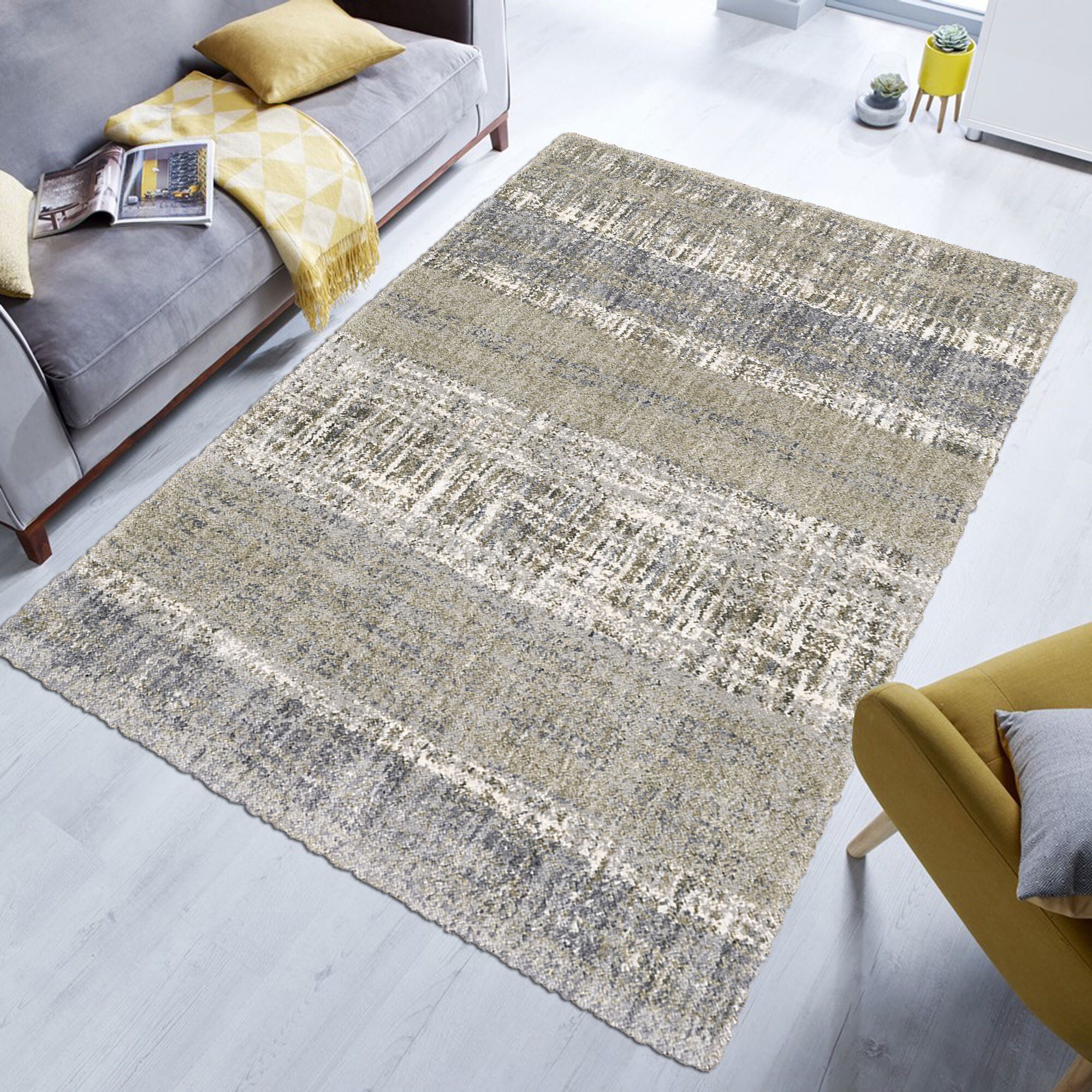 Kupa Beige Striped Shaggy Rug