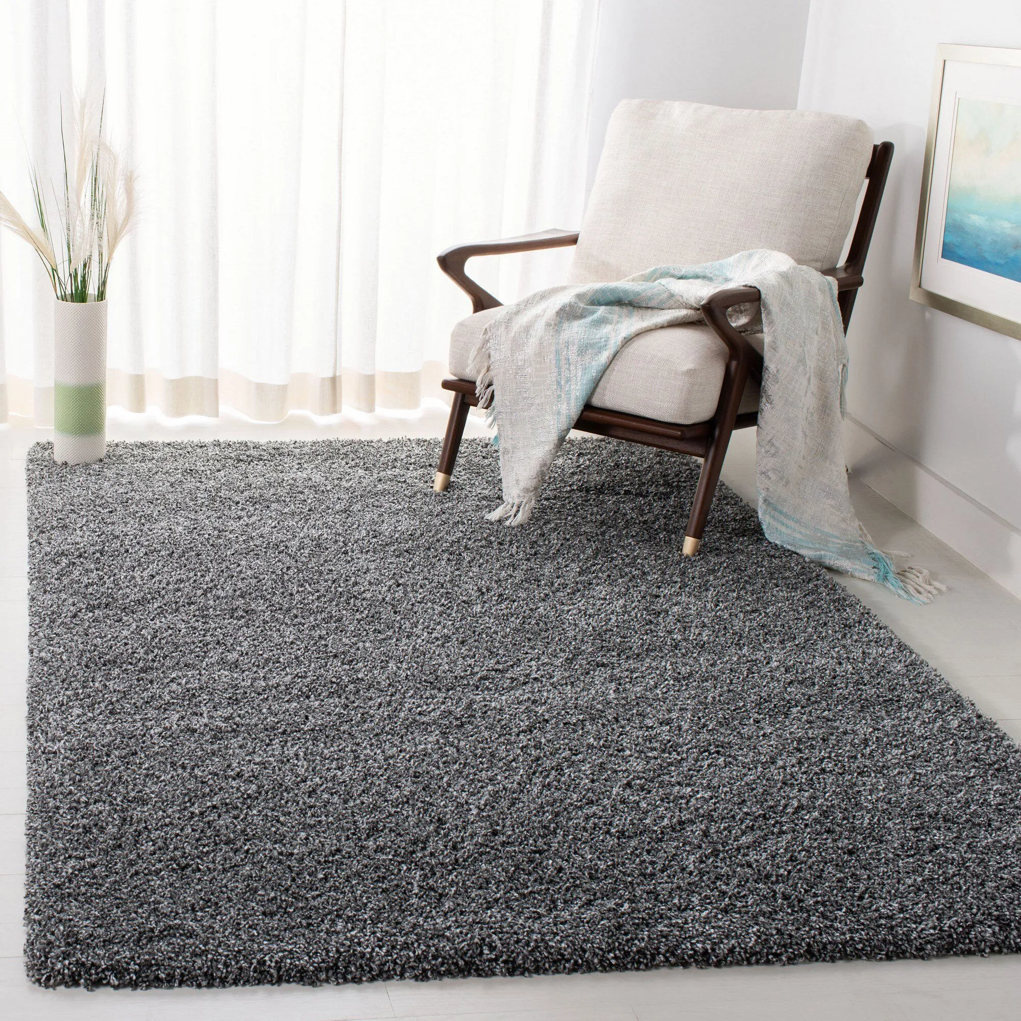 Large View Lara Plain Charcoal Shaggy Rug