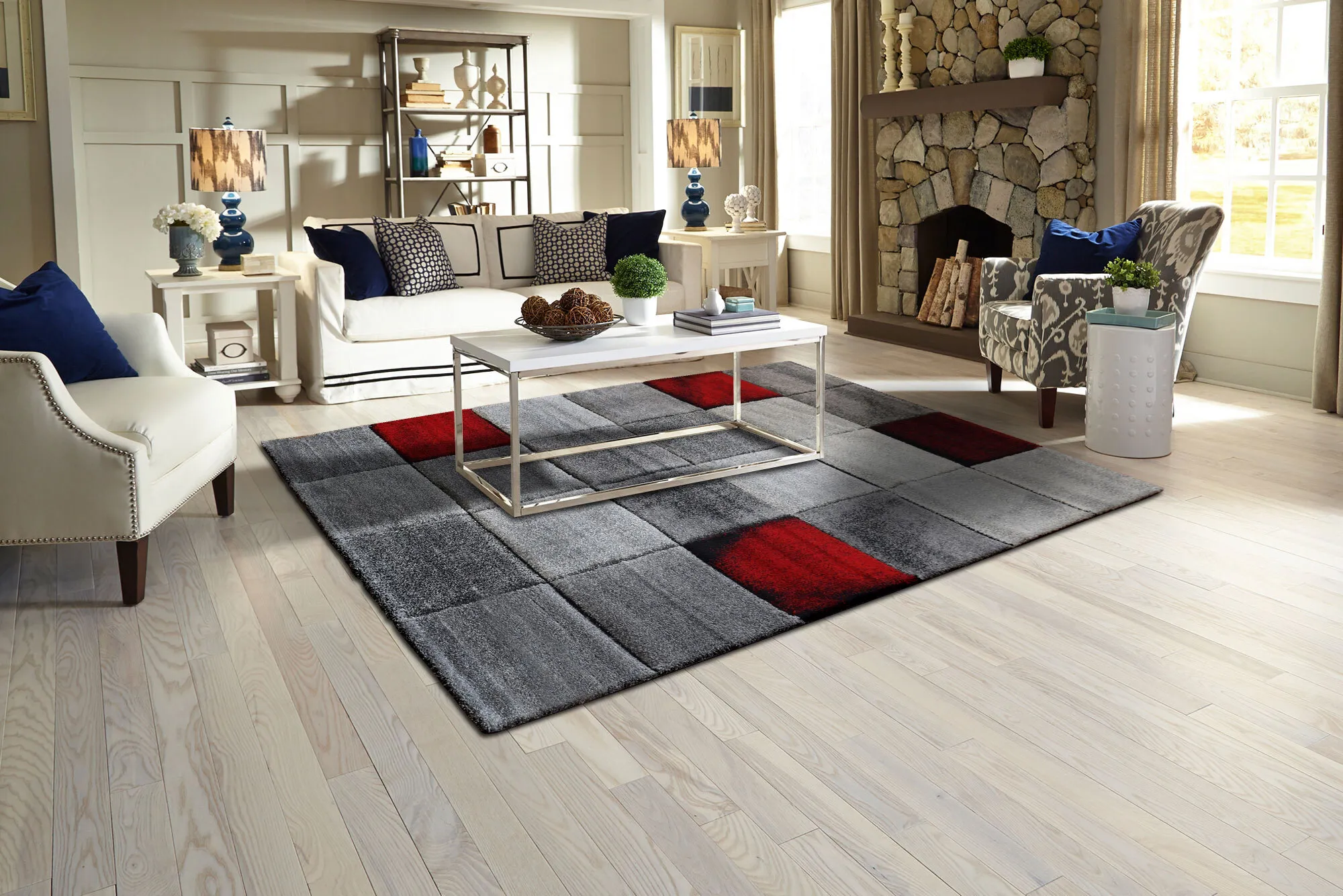 Lucia Red Square Pattern Rug