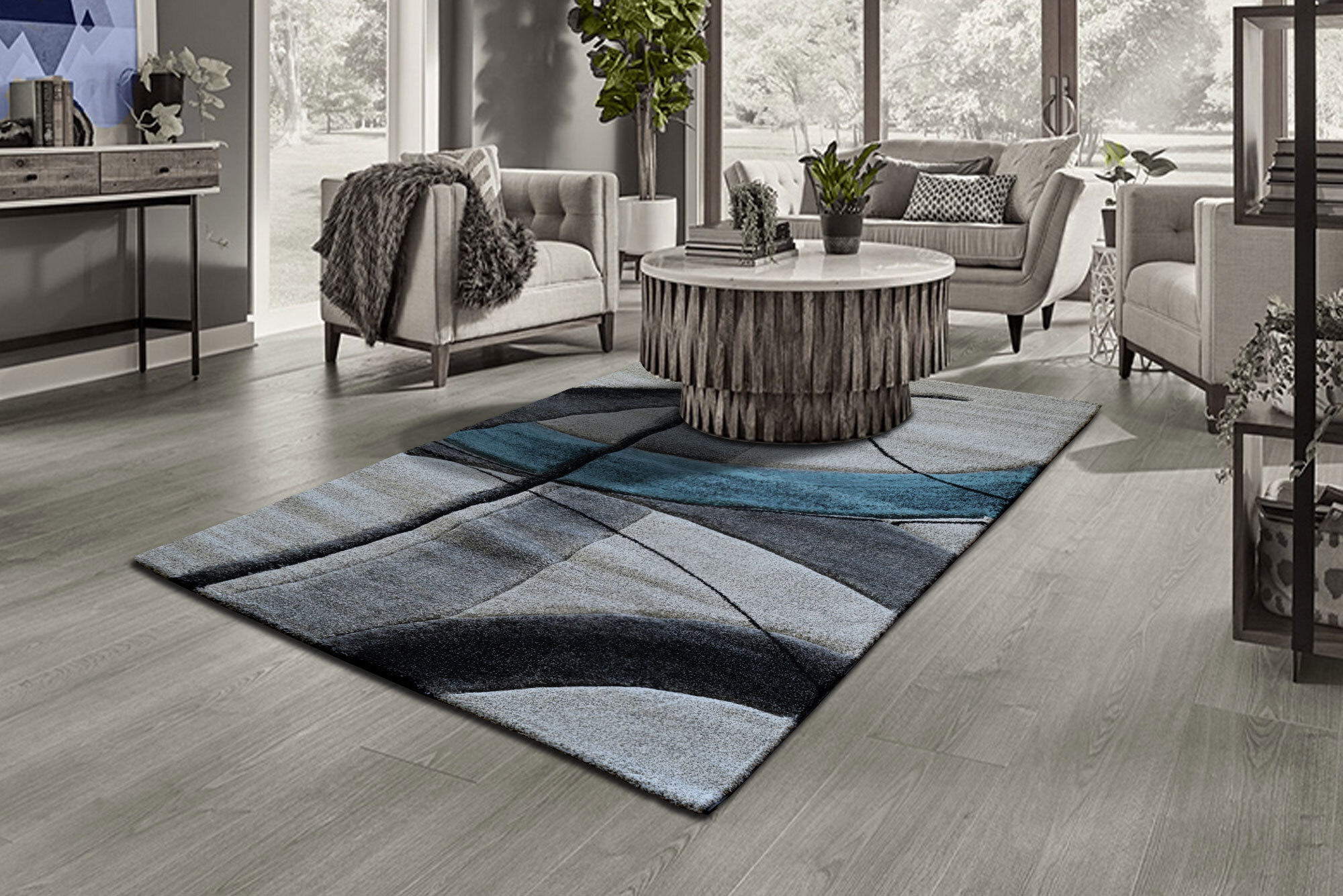 Large View Lucia Modern Blue Abstract Rug