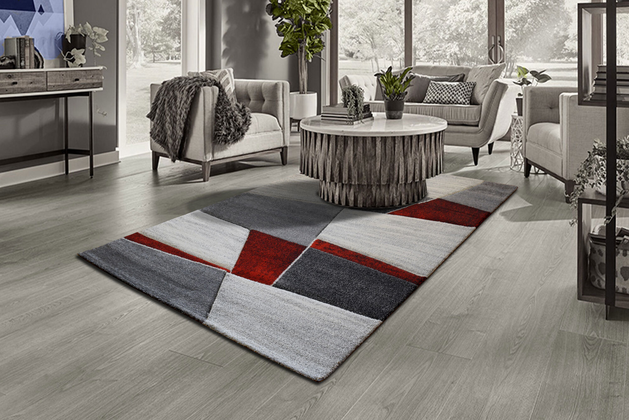 Large View Lucia Red Modern Geometric Rug