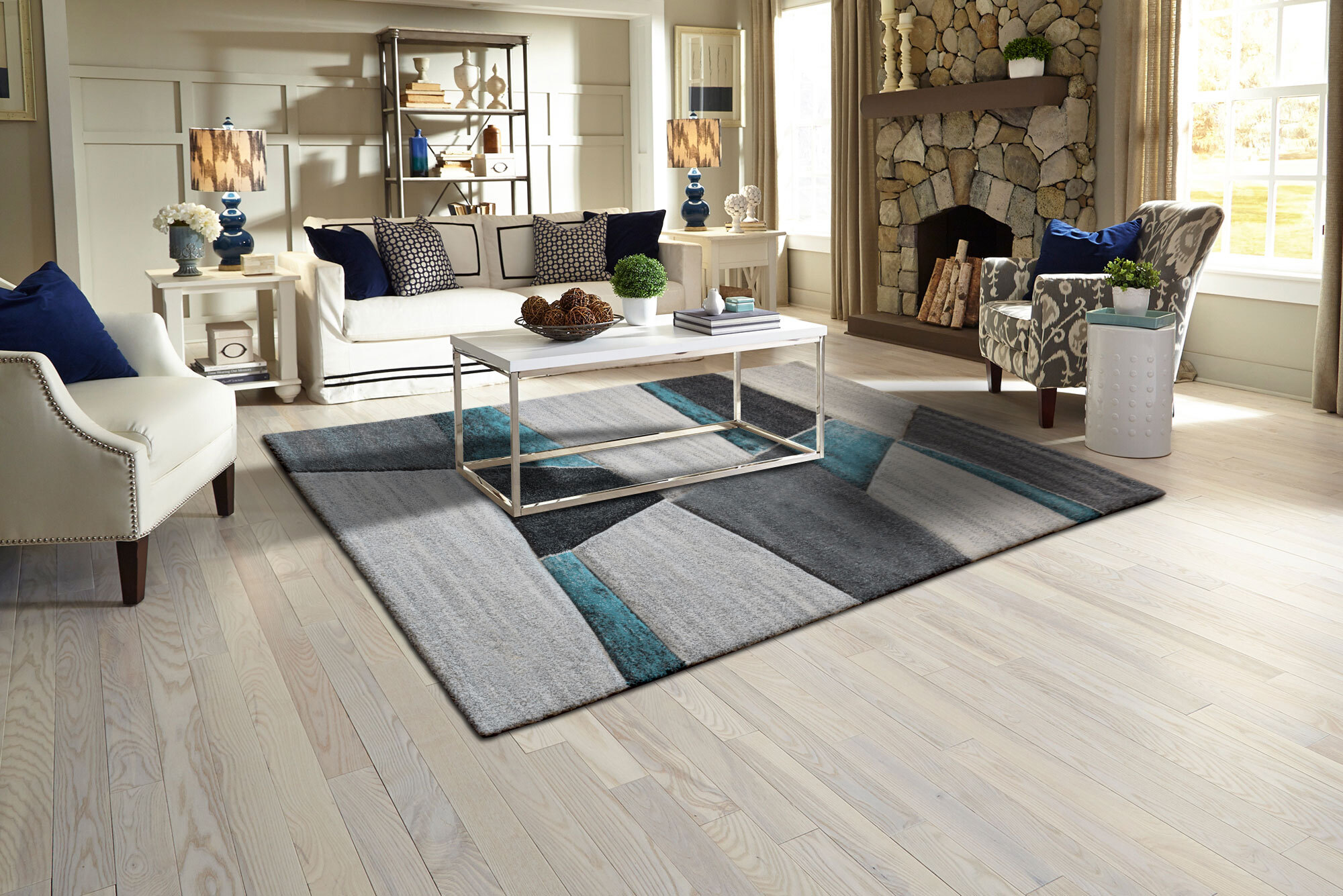 Large View Lucia Modern Blue Geometric Rug